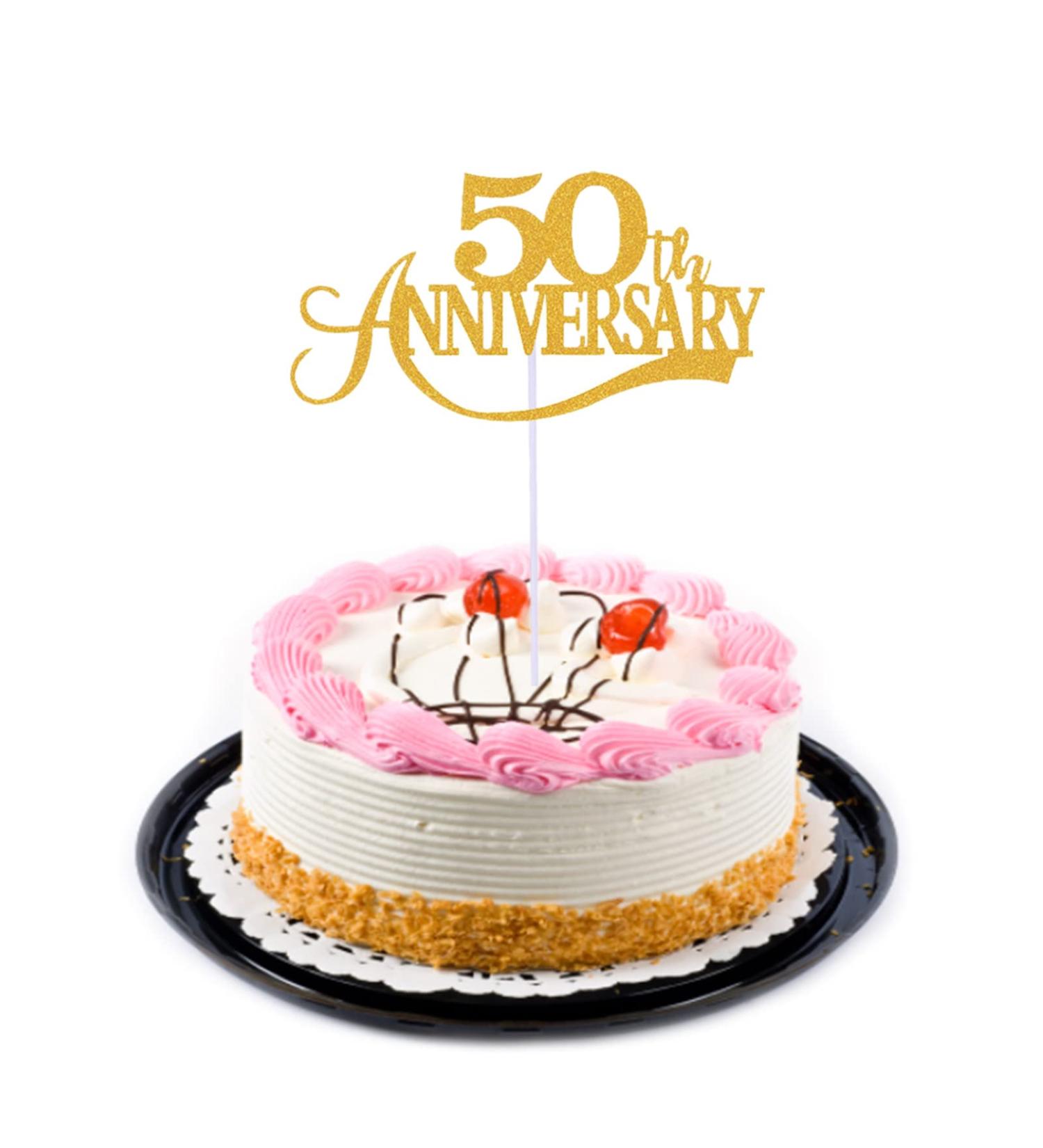 KREDHONG Golden Wedding Cake Topper 50th Anniversary Cake Topper Golden Wedding Anniversary Decorations for 50th Birthday Wedding Anniversary Decorations - Buy Online on GoSupps.com