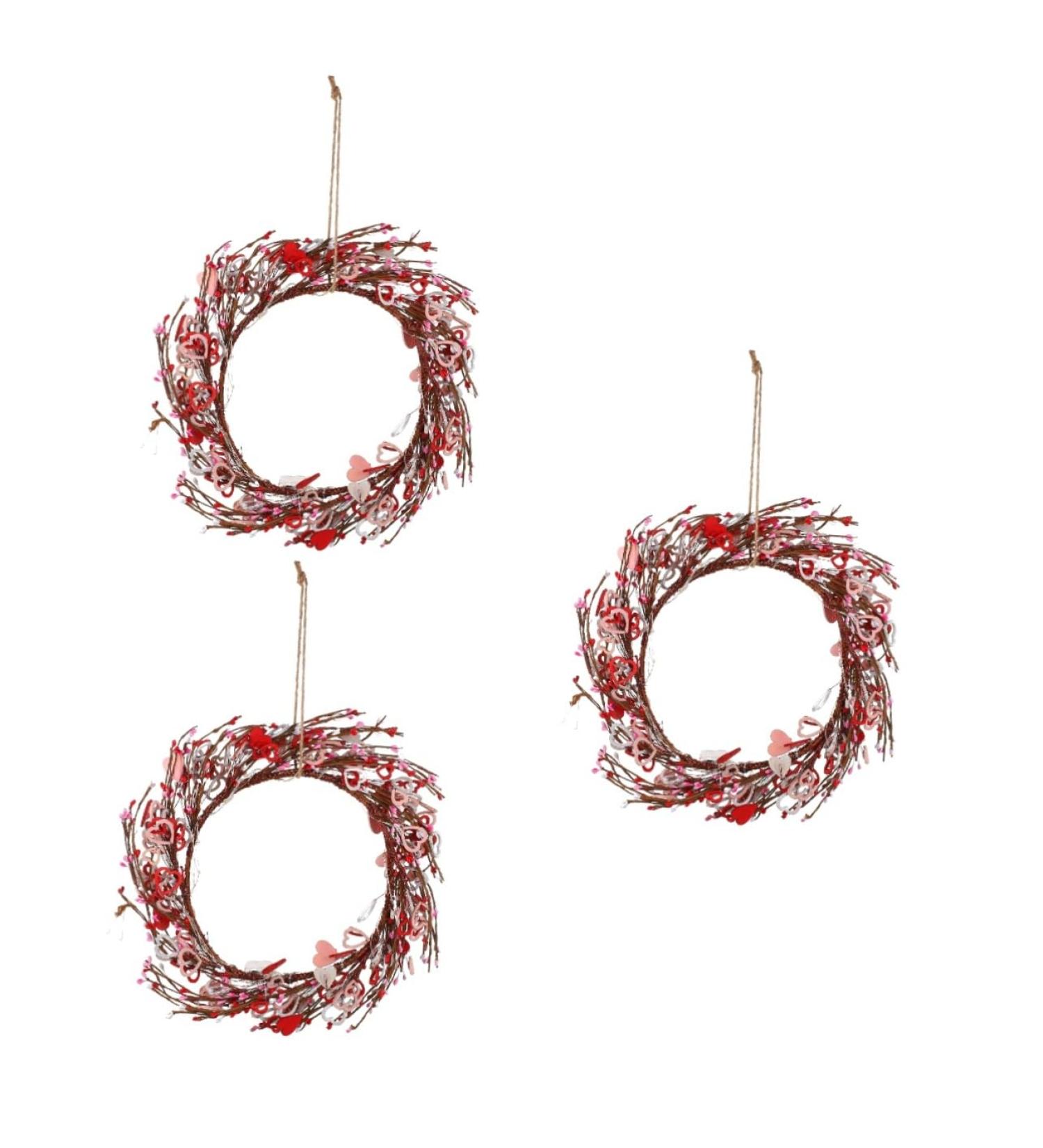 Zerodeko 3pcs Valentine's Wreath Heart Valentines Wreath Valentines Day Decoration Valentine s Day Decoration Hanging Love Wreath Hangers to Decorate Wedding Artificial Pendant Iron Wire - Buy Online on GoSupps.com