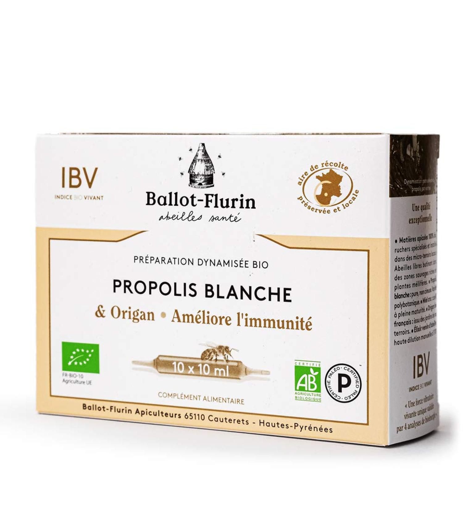 Ballot-Flurin - Dynamic Organic Preparation - White Propolis & Oregano - Improves Immunity - Box of 10 Ampoules - Certified Organic