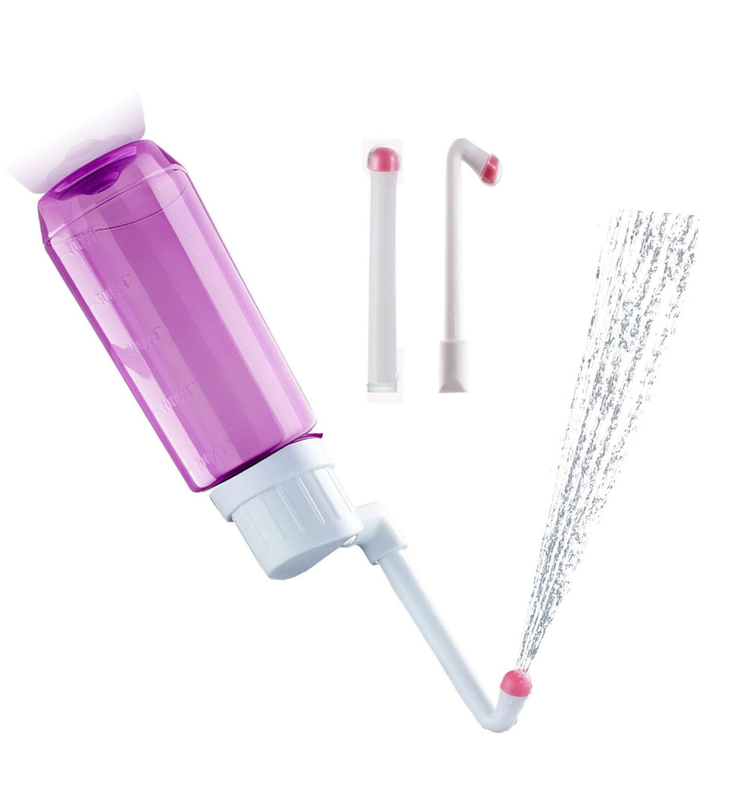 Brigtviee Portable Bidet 500ml - Intimate Shower for Puerperium Care | Double Nozzle Peri Bottle | Vaginal Shower in Purple - Buy Online on GoSupps.com