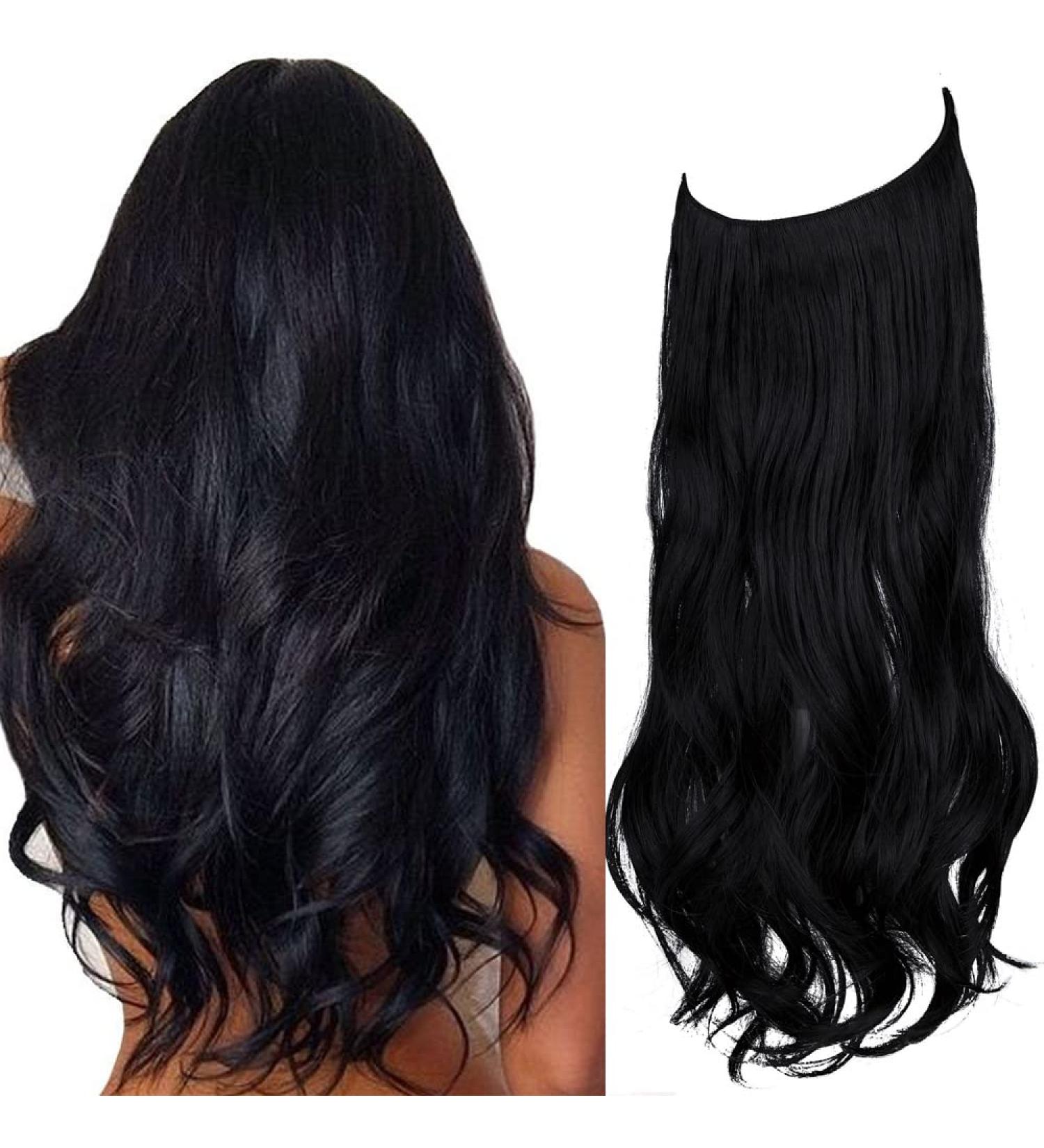 OMGREAT Halo Hair Extension - Invisible Secret Wire Dark Black Curly Wavy Hairpiece 20 inch - Buy Online on GoSupps.com