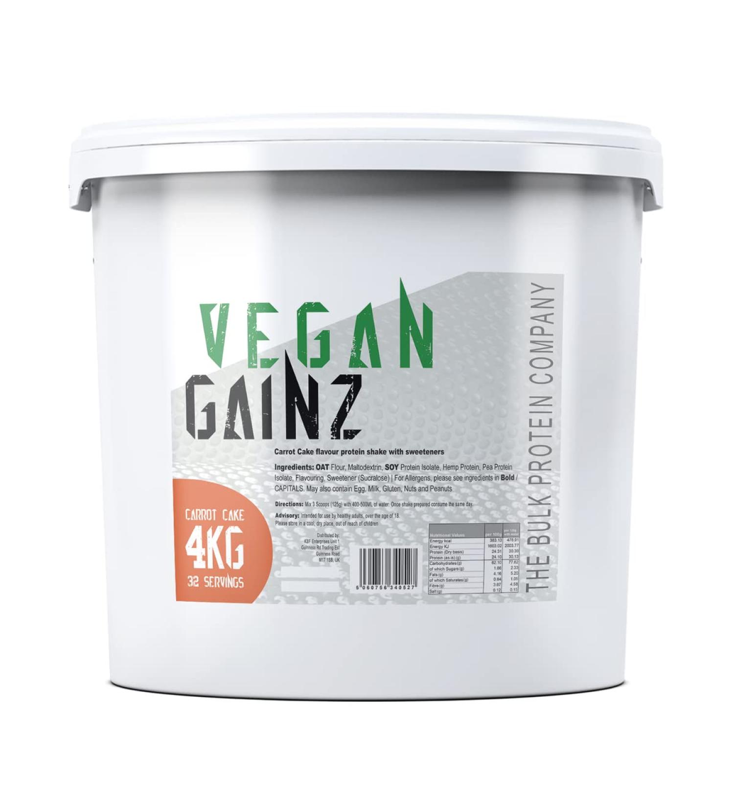 The Bulk Protein Company Vegan Gainz - Plant Based Protein Powder - Weight Gainer- 32 Servings & 30g Protein Per Serving (Carrot Cake)