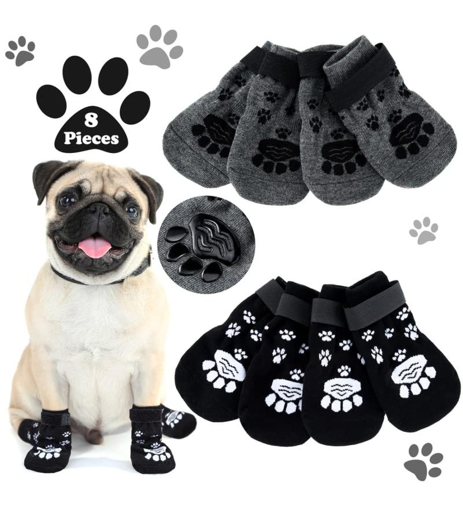Anti Slip Dog Socks with Adjustable Strap for Indoor Traction Control - Black/Gray S (8 Pieces) - Buy Online on GoSupps.com
