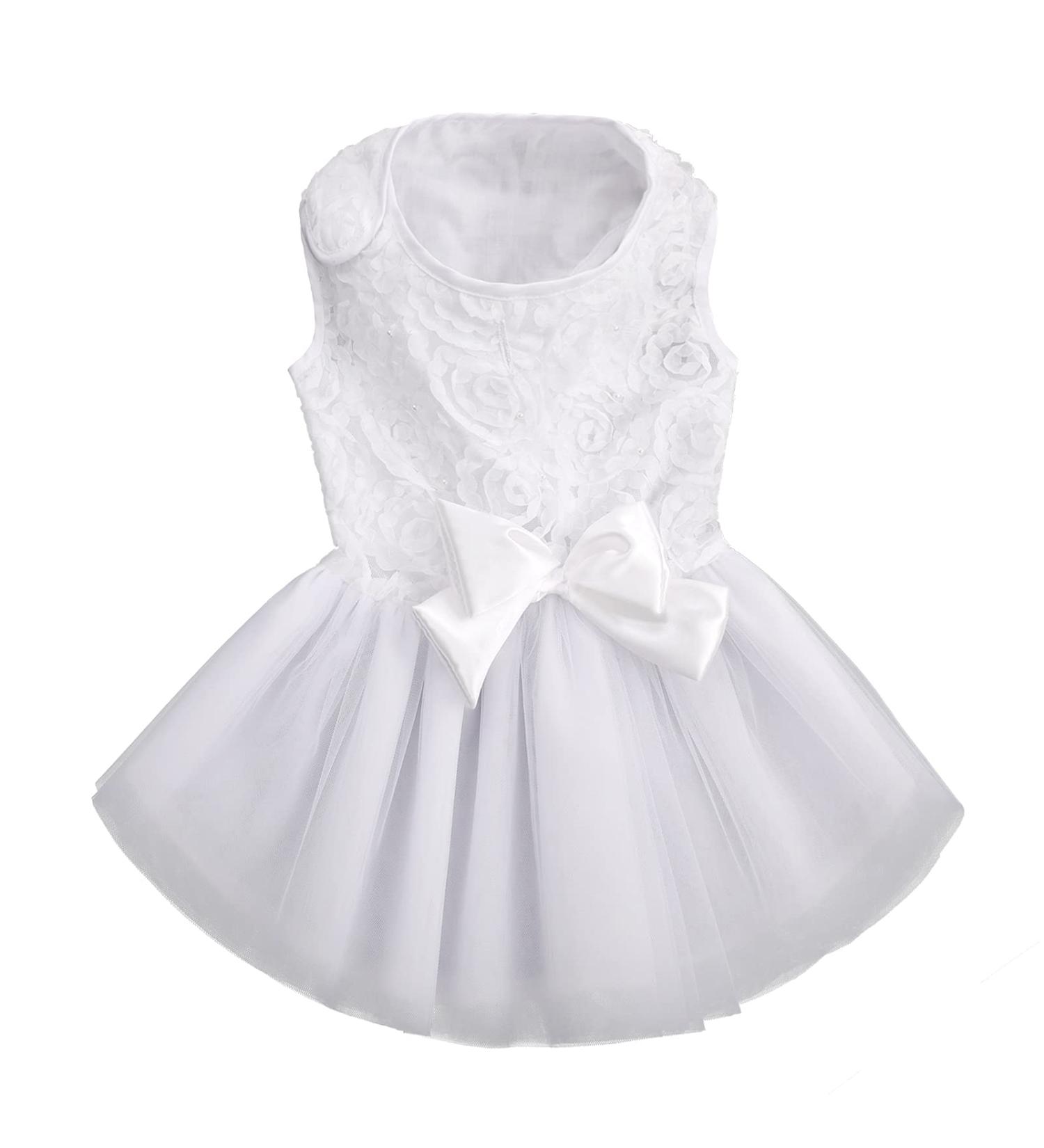 Asenku Dog Dress - Princess Lace Wedding Outfit for Small Medium Dogs & Cats | Elegant Birthday Party Formal Clothing in White - Buy Online on GoSupps.com