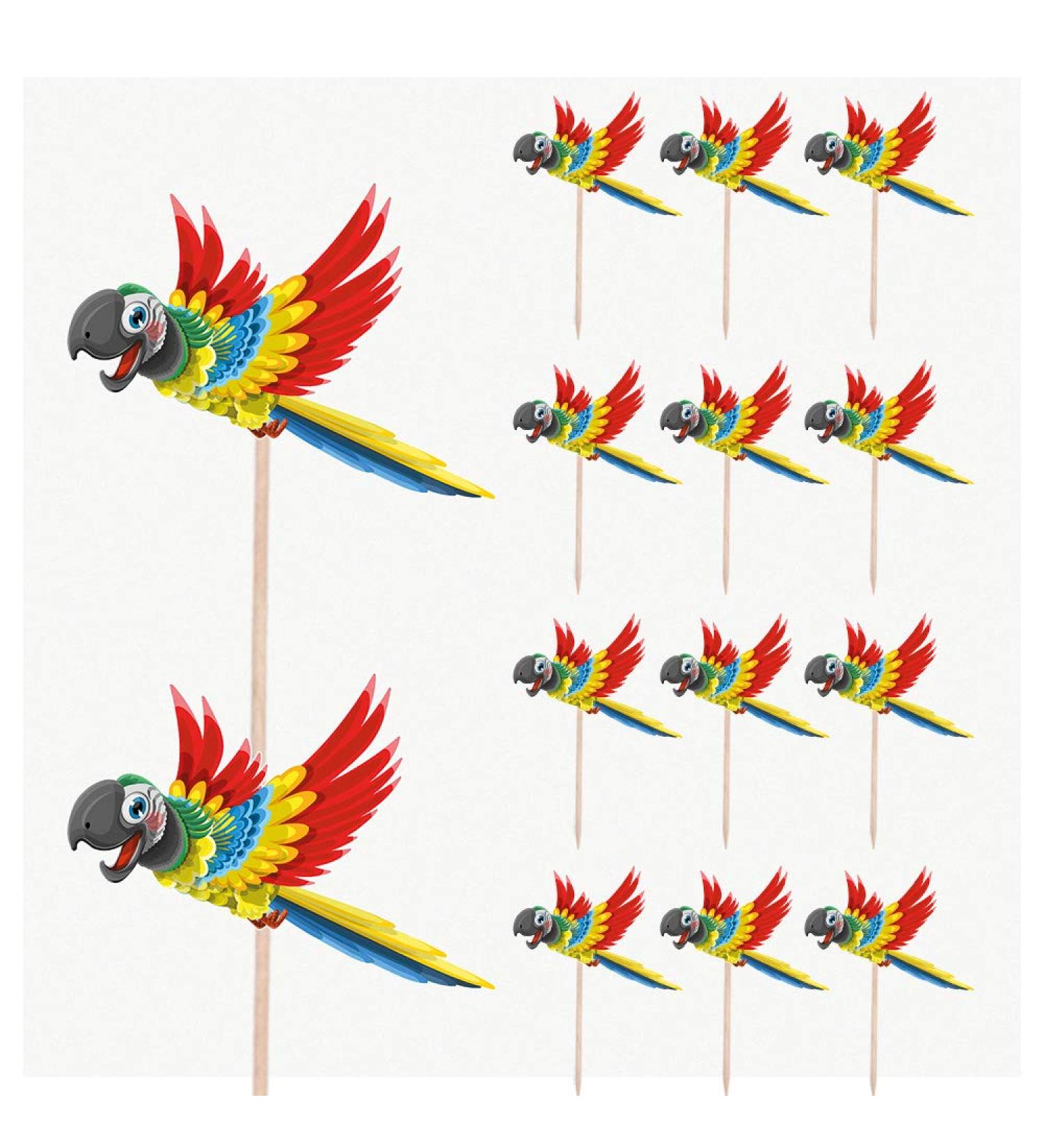 Colorful Parrot Birthday Party Cupcake Picks - 14 Pack Decorations for Tropical Parties - Buy Online on GoSupps.com