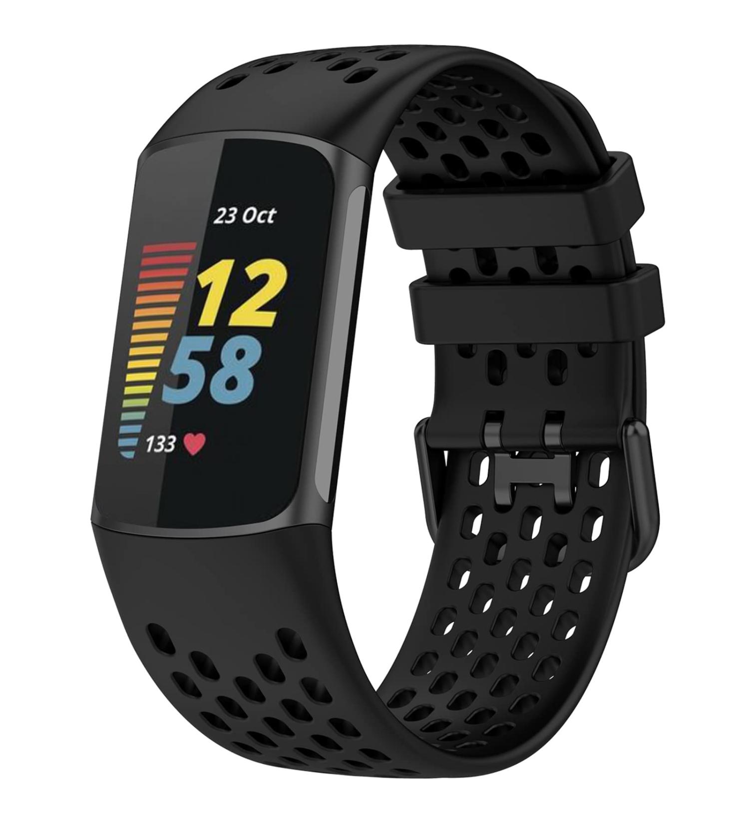 TopPerfekt Adjustable Silicone Sport Band for Fitbit Charge 5 - Breathable Replacement Wristband Bracelet for Men and Women - Black - Buy Online on GoSupps.com