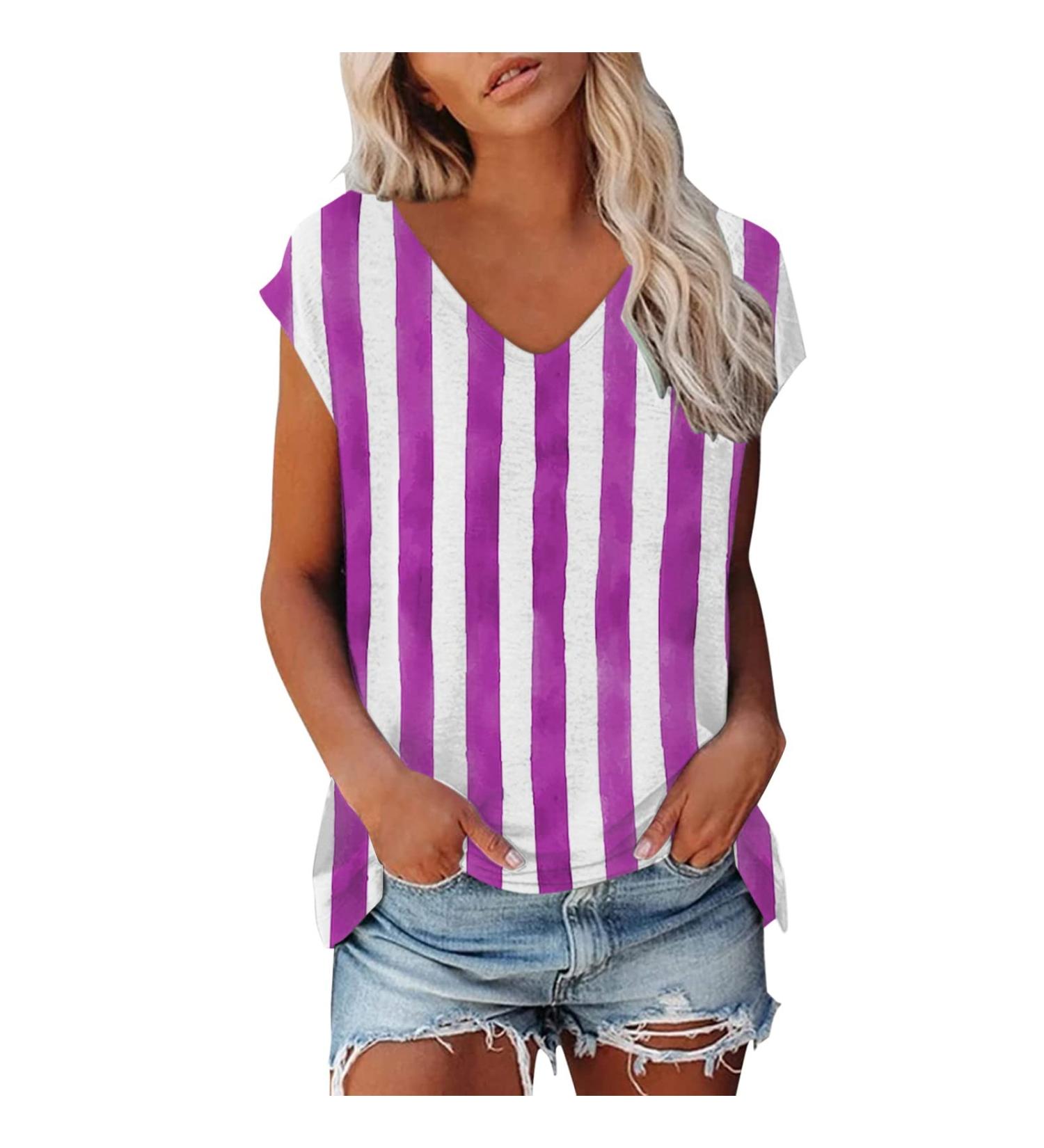Short Sleeve T Shirts Clothing Woman T-Shirt Casual Black Clothing Top Women's Floral Pattern for Women Crop Tops Shirt Shirts Top Women's Summer Tank Top 1 Purple S - Buy Online on GoSupps.com