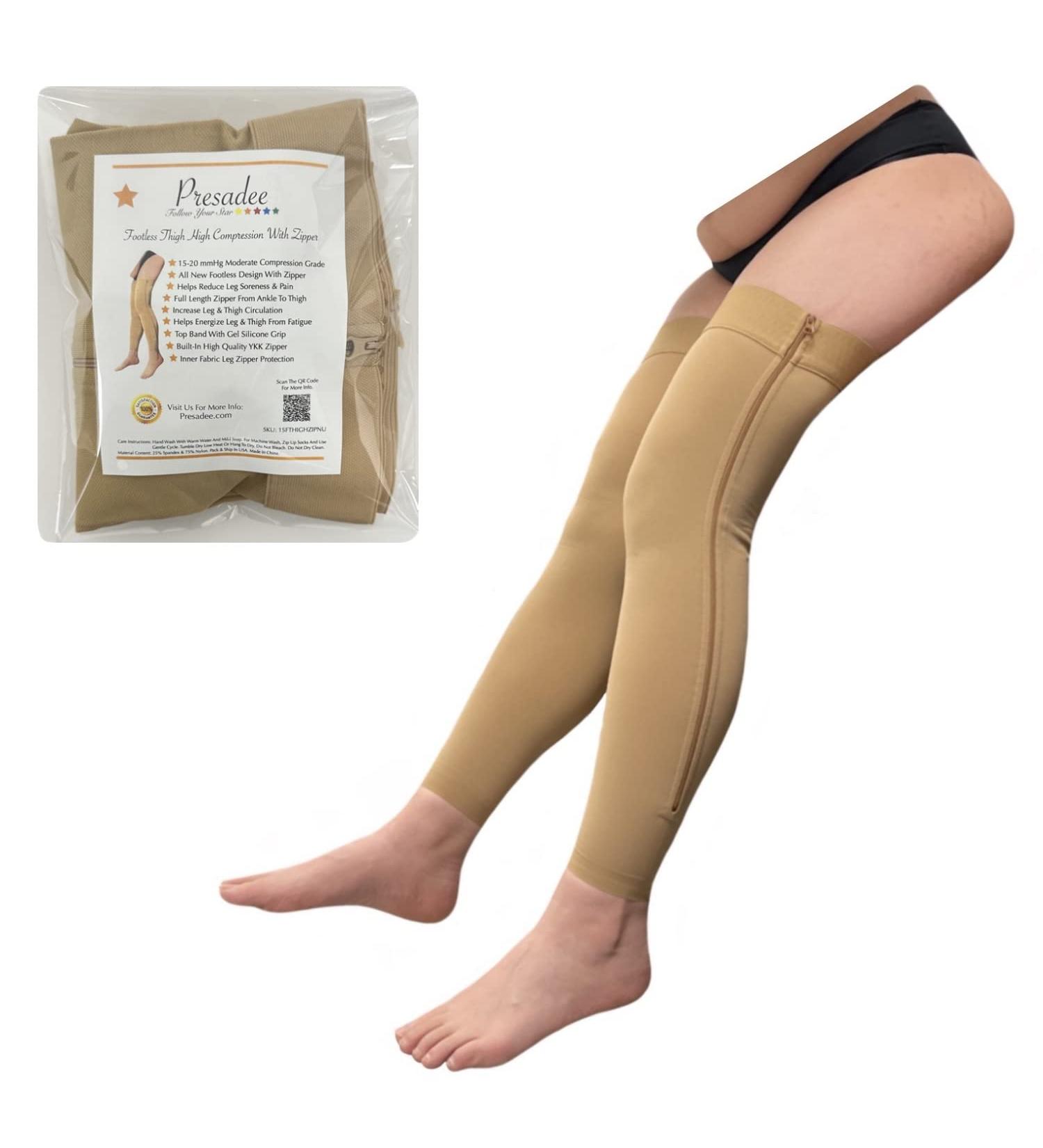 Petite Footless Thigh High Compression Sleeve 15-20 mmHg - YKK Zipper - P-S/M - Nude for Optimal Support - Buy Online on GoSupps.com