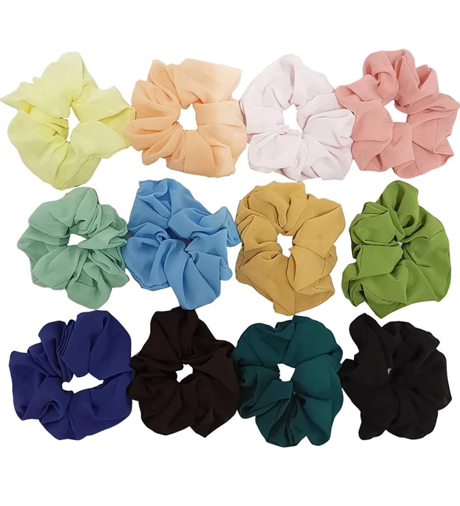 12-Piece Colorful Chiffon Scrunchies Set | Elastic Hair Ties & Bands for Women & Girls | Stylish Ponytail Accessories - Buy Online on GoSupps.com