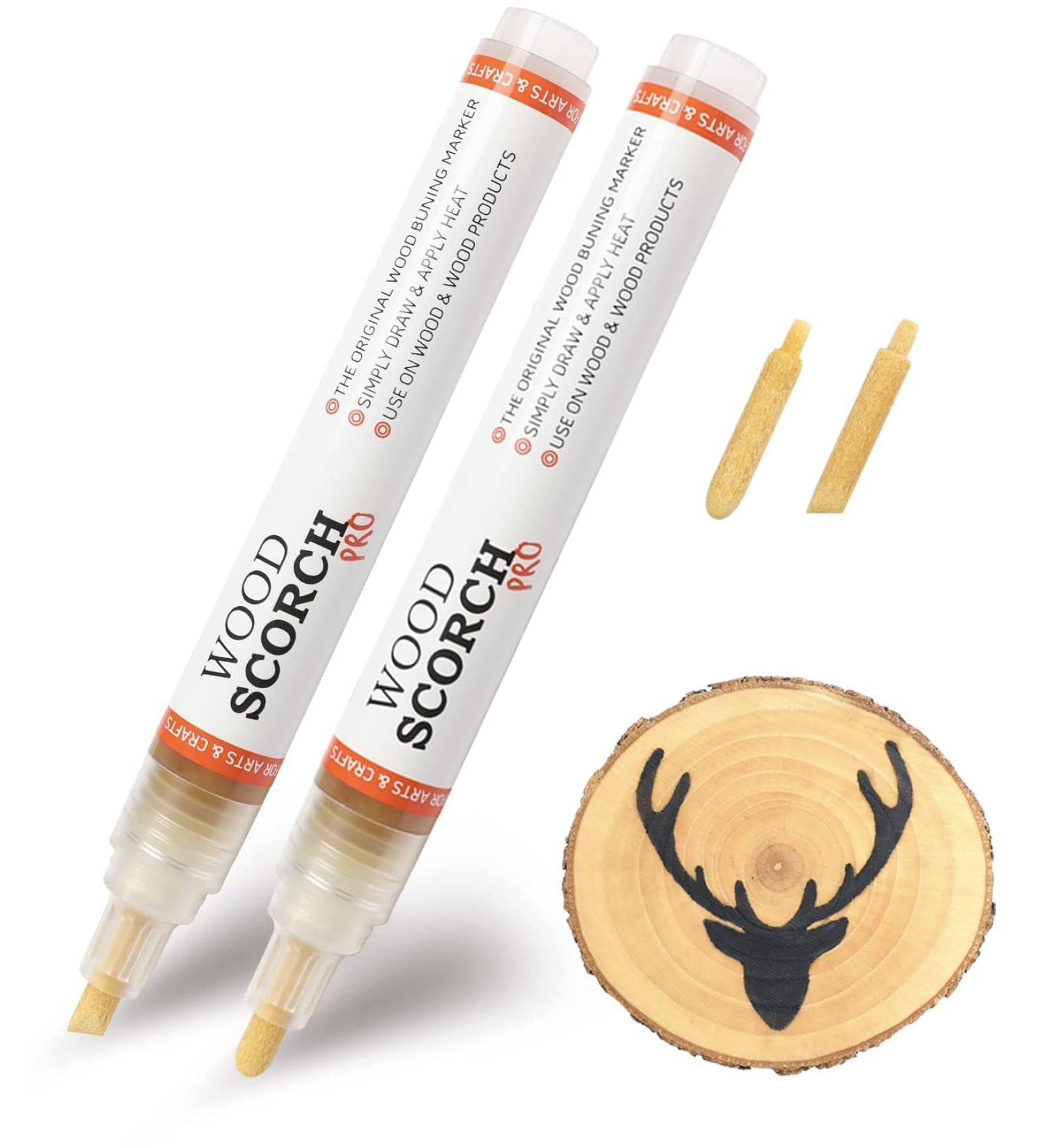 SUIUBUY 2 PCS Chemical Wood Burning Pen Marker  Wood Scorch Pen - Heat Sensitive Marker for Wood and Crafts - Equipped with Oblique Tip and Bullet Tip for Easy Use - New Formula - Buy Online on GoSupps.com