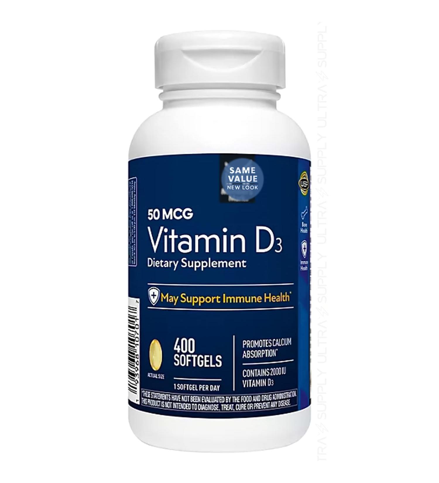 Members Mark Vitamin D3 (400 Count.) 2000 IU (50 mcg) Immune & Bone Health Support Non-GMO Gluten-Free - Buy Online on GoSupps.com