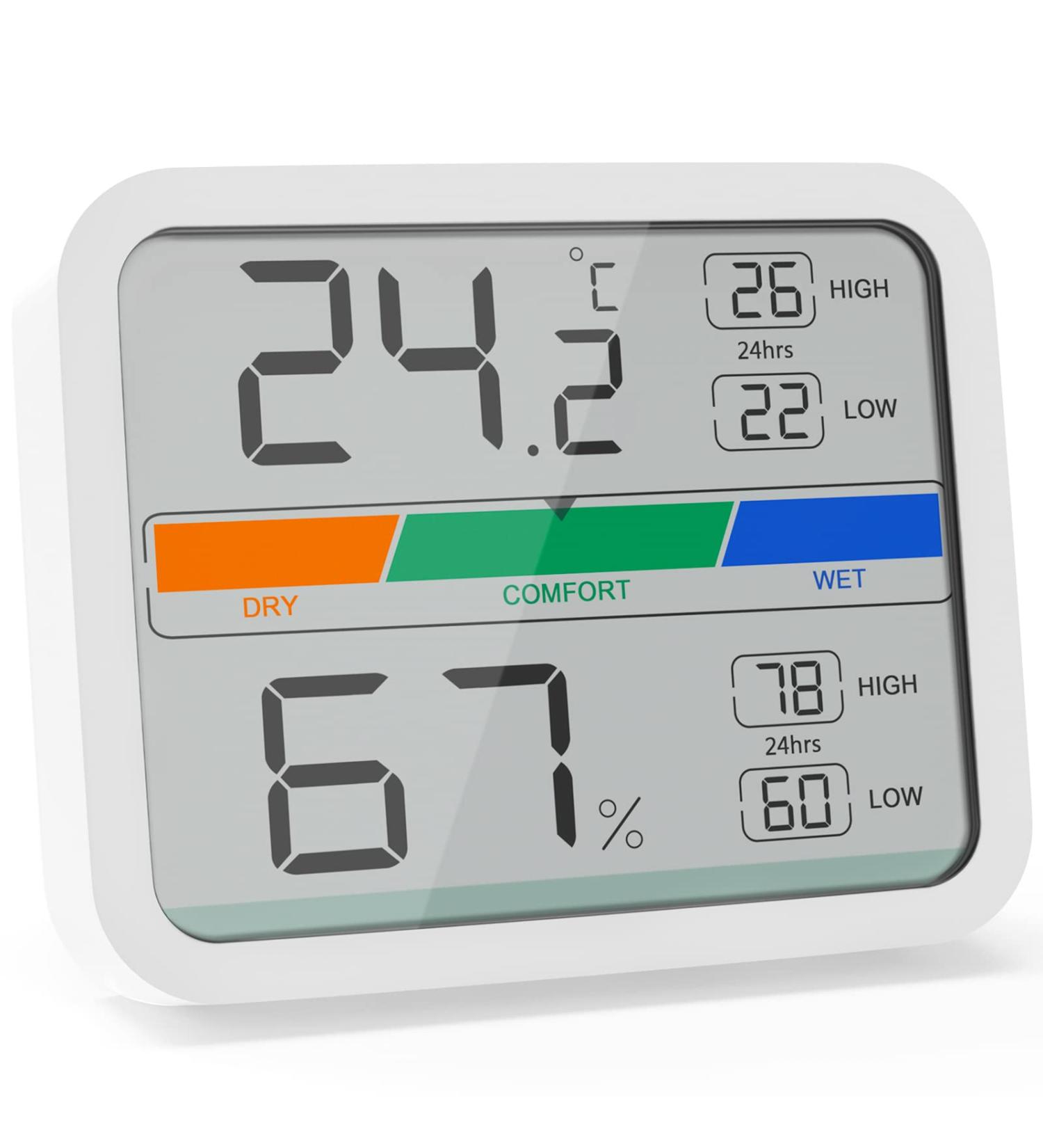 Liorque Digital Thermometer & Hygrometer - Accurate Mini Thermo-Hygrometer with Magnet Min/Max Records Battery Included - White - Buy Online on GoSupps.com