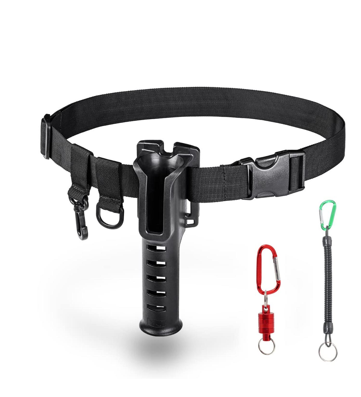 MEEYO Fishing Waist Belt Rod Holder | Adjustable Black Belt with Magnetic Buckle and Lanyard - Buy Online on GoSupps.com