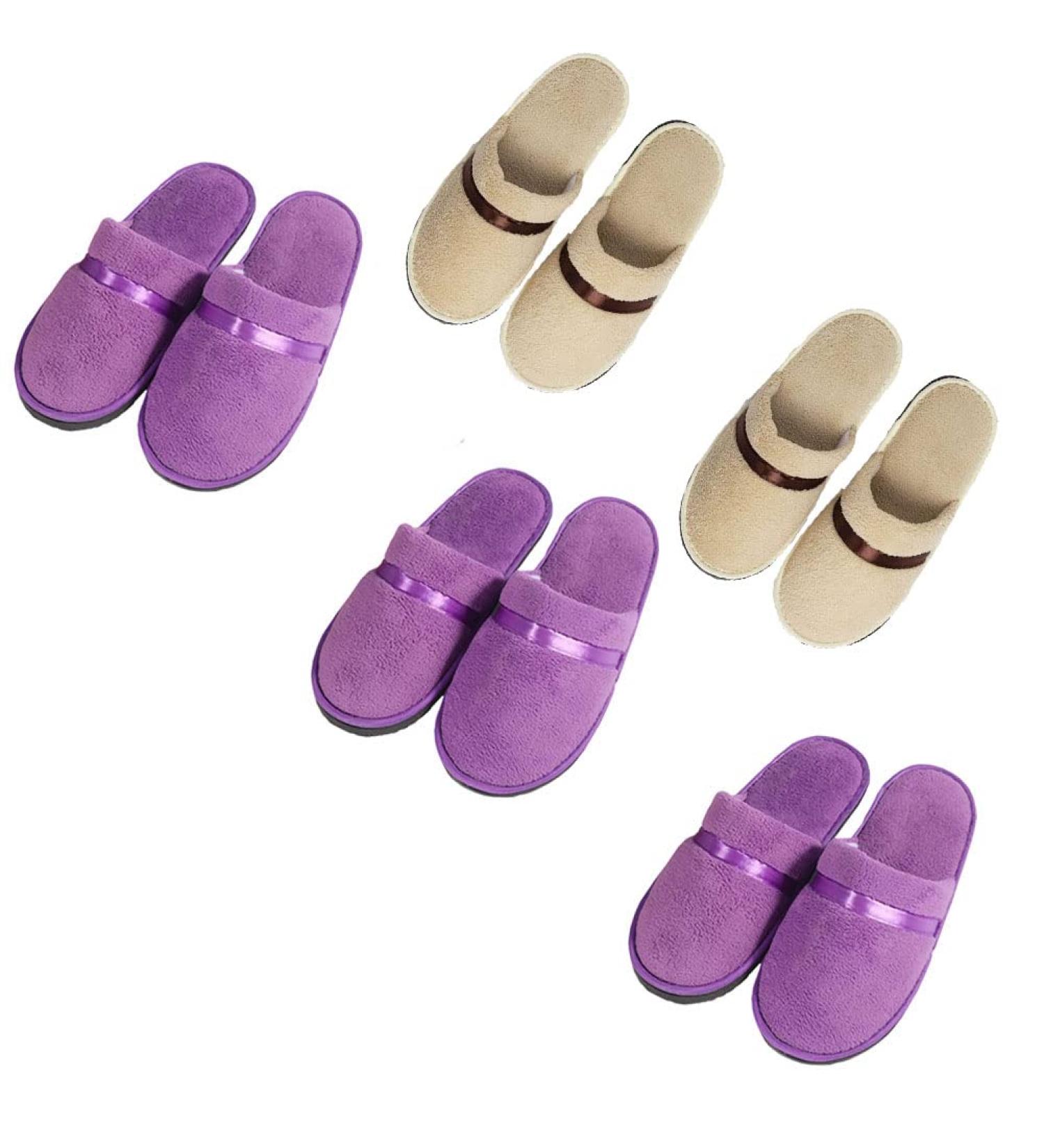 Buy Tianmao 5 Pairs Coral Fleece Closed Toe Hotel Slippers - Universal Size Perfect for Spa & Travel | Luxury Guest Slippers in Purple - Buy Online on GoSupps.com