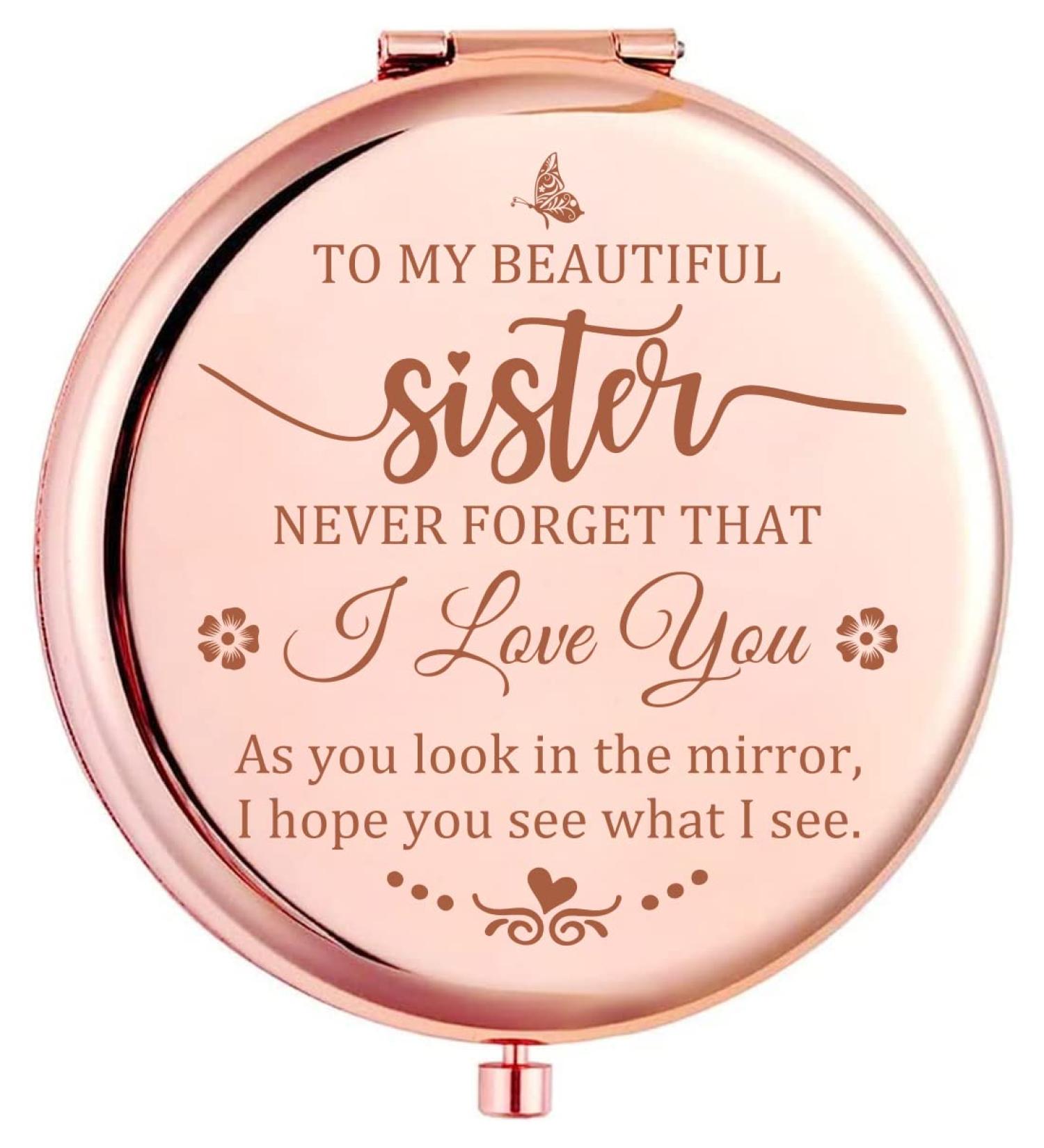 Rose Gold Compact Travel Mirror - Perfect Gift for Sister | Handheld Portable Folding Makeup Mirror for Birthday, Graduation, Wedding, Christmas - Buy Online on GoSupps.com