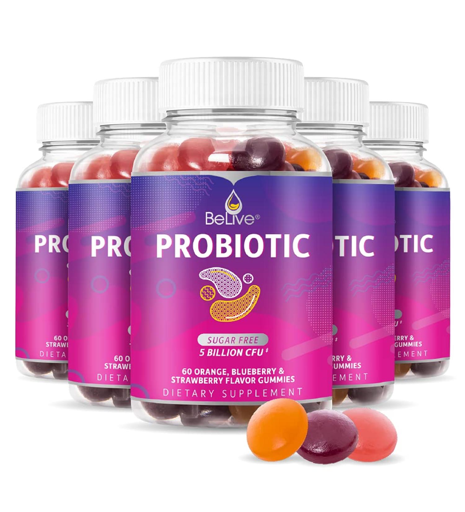 Probiotic Sugar Free Gummies - 5 Billion CFUs - Gut & Immune Support - Mix Berries - 5 Bottles - Buy Online on GoSupps.com