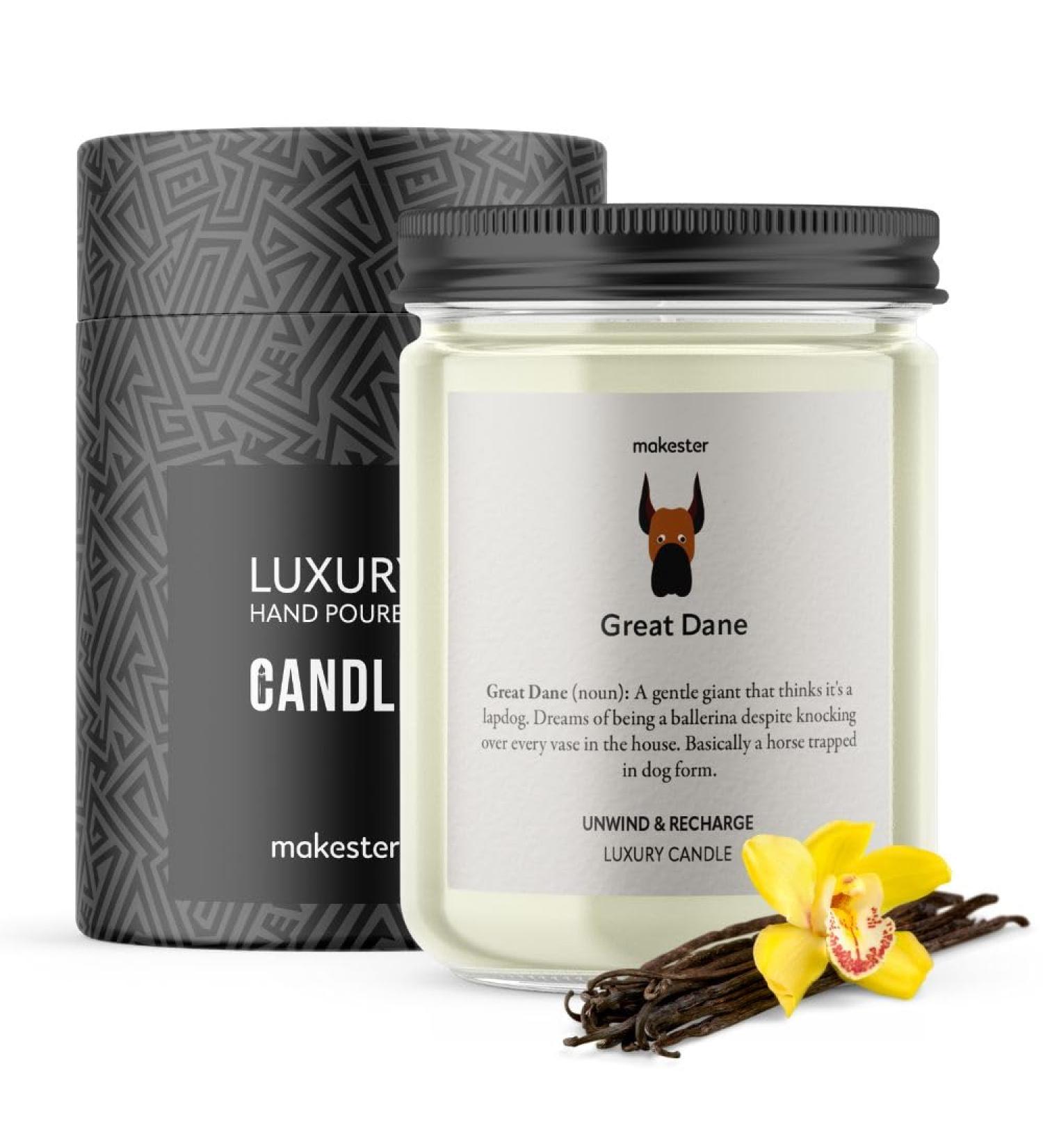 Great Dane Candle - 220g Soy Wax with Vanilla Jasmine & Almond - Perfect Gift for Dog Lovers - Makester Candles - Buy Online on GoSupps.com