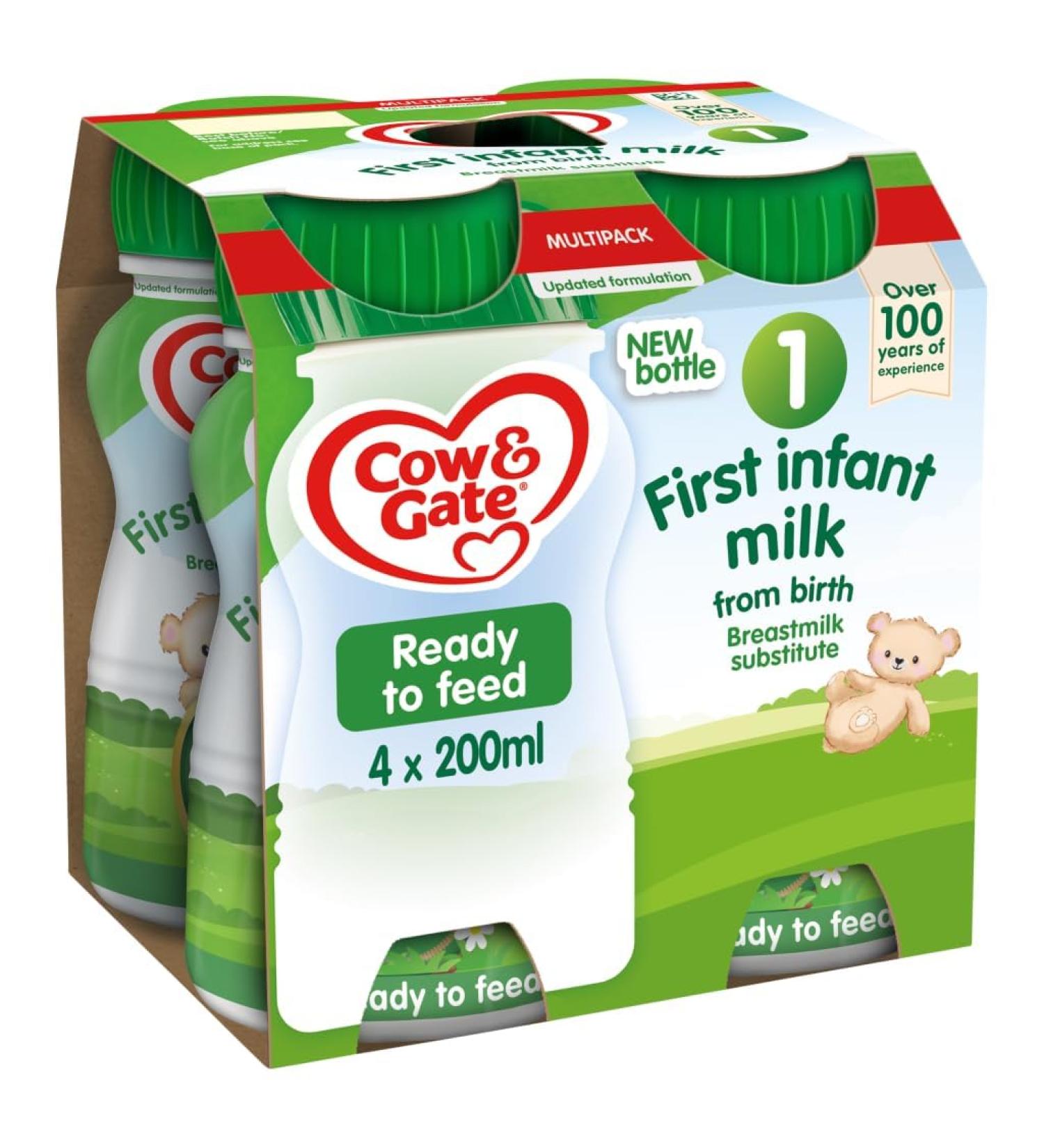 Cow & Gate 1 First Infant Baby Milk Ready to Use Liquid Formula from Birth 4x200ml - Buy Online on GoSupps.com