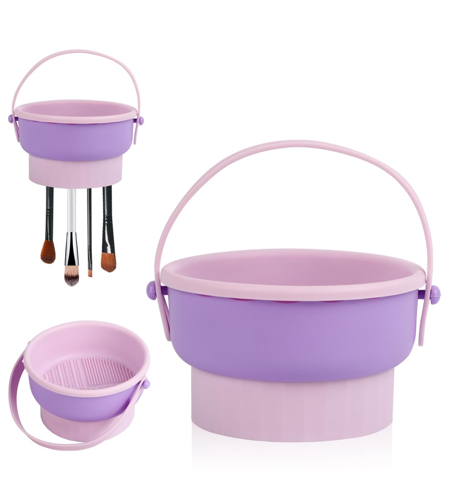 Silicone Makeup Brush Cleaner Mat 2 In 1 Hangable Makeup Brush Cleaning Bowl with Drying Makeup Brush Holder Multifunctional Cleaning Tools for Makeup Brushes Makeup Sponge Powder Puff (Purple) - Buy Online on GoSupps.com