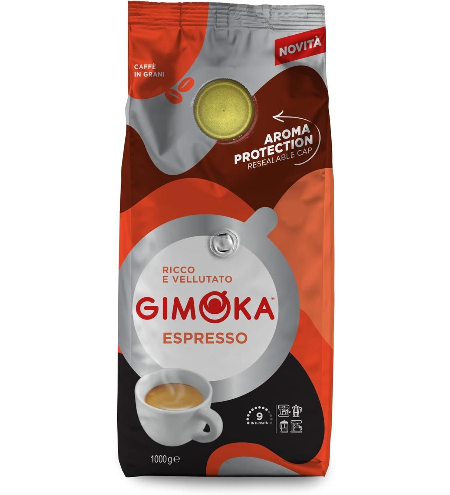 Gimoka Coffee Beans 1kg Medium Roast Espresso Blend Intensity 9 Re-Lockable Lid Made in Italy - Buy Now! - Buy Online on GoSupps.com