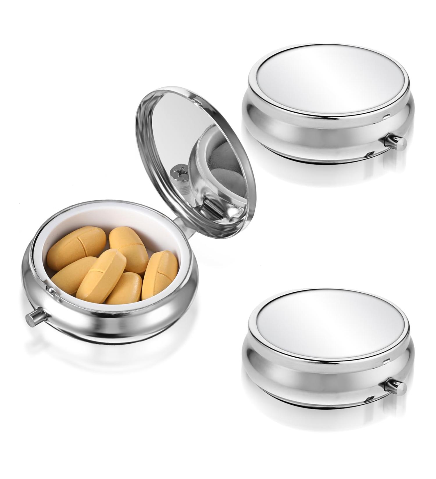 3 Pcs Portable Pill Case - Travel Multi-Functional Organizer for Vitamins & Supplements - Cute Metal Design - Ideal for Purse & Pocket - Buy Online on GoSupps.com
