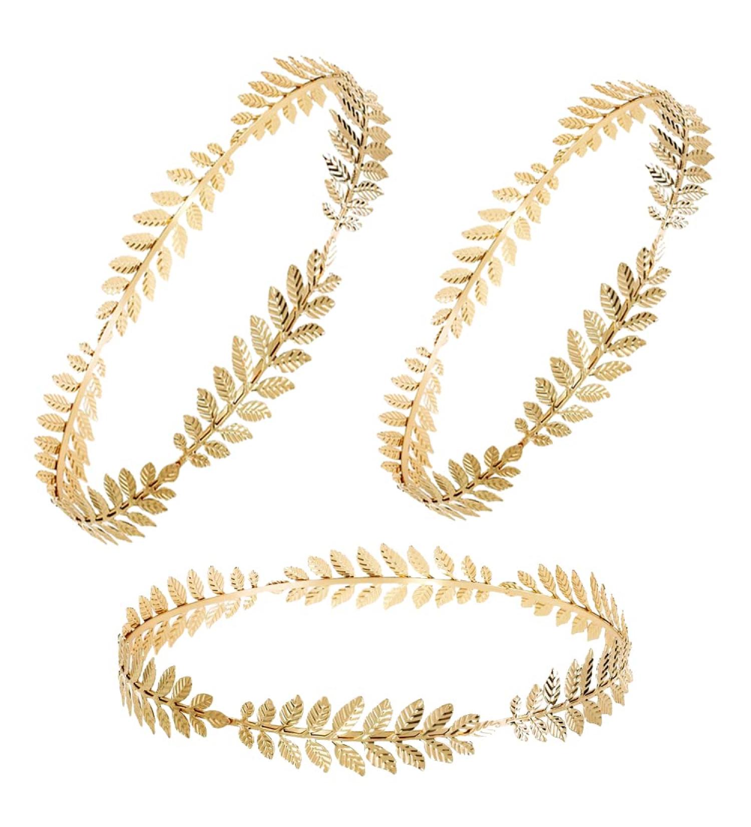 Minleer 3 Pack Roman Laurel Leaf Crown Tiara Greek Goddess Headband - Halloween Costume Accessories for Girls Women - Gold Leaf Head Wreath - Buy Online on GoSupps.com