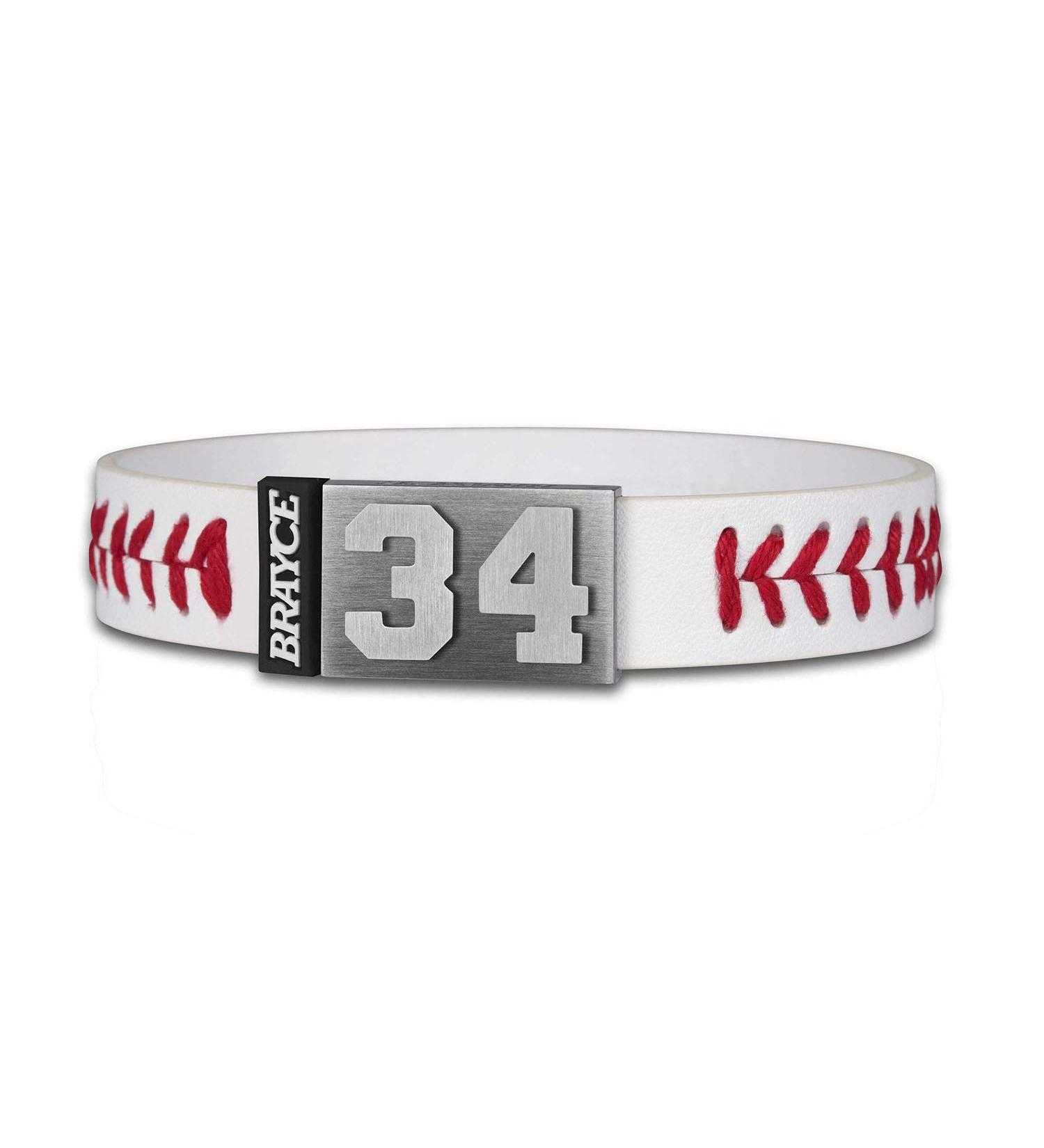 BRAYCE Personalized Baseball Bracelet - Custom Handmade Wristband with Jersey Number (00-99) - Buy Online on GoSupps.com