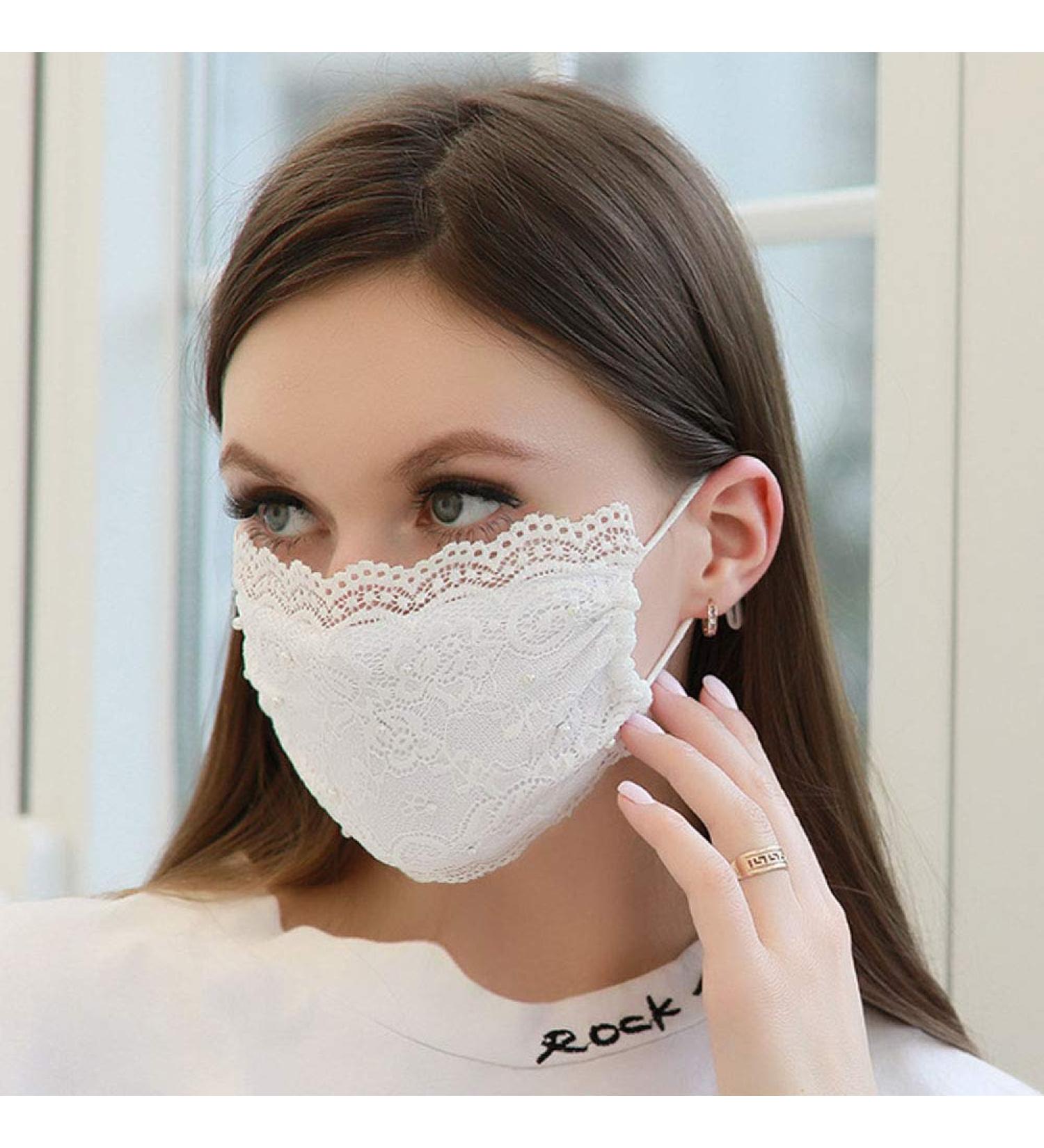 Sttiafay Lace Face Mask - Pearl Flower Decoration Protection for Women & Girls | Elegant White Design - Shop Internationally! - Buy Online on GoSupps.com