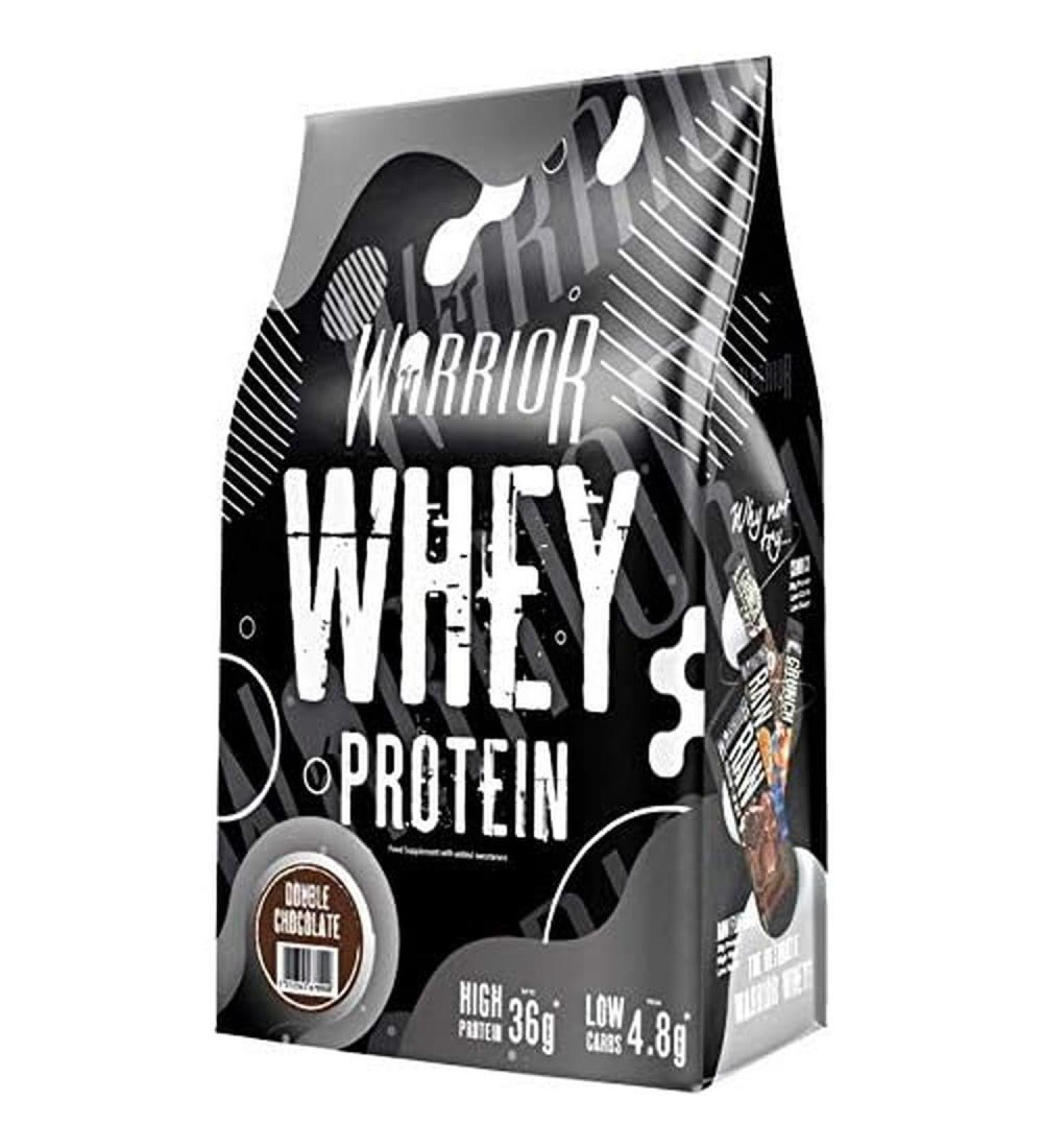 Warrior Whey Protein Powder 1kg - Up to 36g Protein, Low Sugar & Carbs, GMP Certified - Double Chocolate Flavor - Buy Online on GoSupps.com