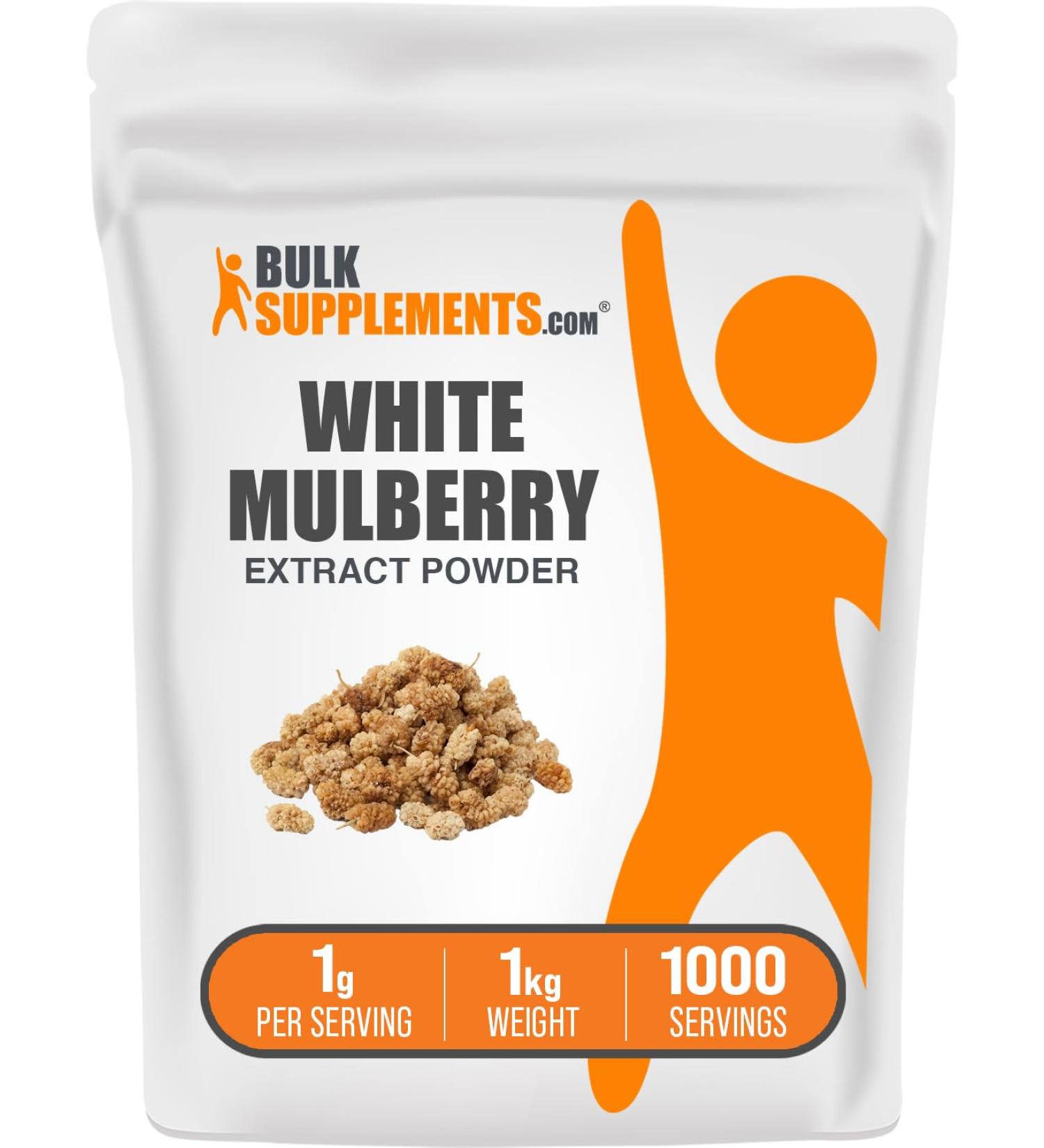 BulkSupplements.com White Mulberry Leaf Extract Powder - White Mulberry Extract Herbal Supplement - Gluten Free 1g per Serving 1kg (2.2 lbs) (Pack of 1) 35.27 Ounce (Pack of 1) - Buy Online on GoSupps.com