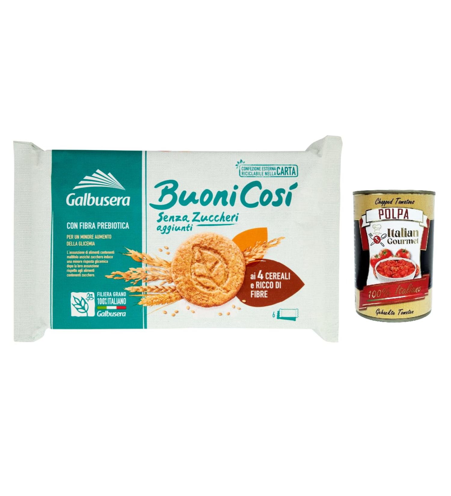  Italian Gourmet E.R. Galbusera BuoniCos Biscuits No Added Sugar with 4 Cereals and High Fibre 300 g + Italian Gourmet Polpa 400 g - Buy Online on GoSupps.com