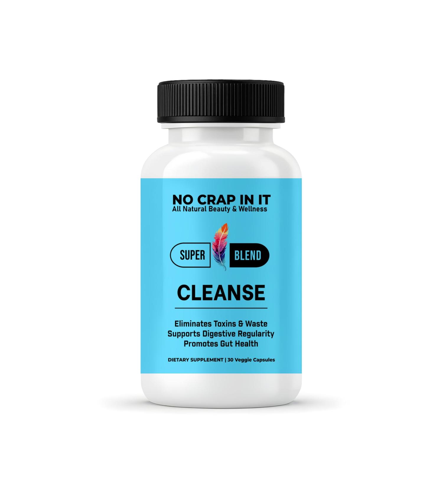 No Crap In It Cleanse Super Vitamins Relieve Water-Weight, Digestive Stress, and Support Detox with Organic Psyllium, Aloe Vera, Marshmallow Root, Ginger, Fennel, and Bentonite Clay- 30 Capsules - Buy Online on GoSupps.com