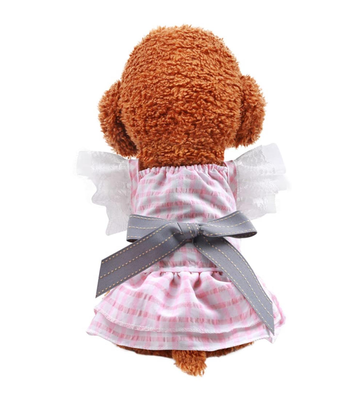 LtuzPet Plaid Dog Dress Cat Dress Tutu with Bow Knot Pet Clothes Girl for Party Pink Gray XL