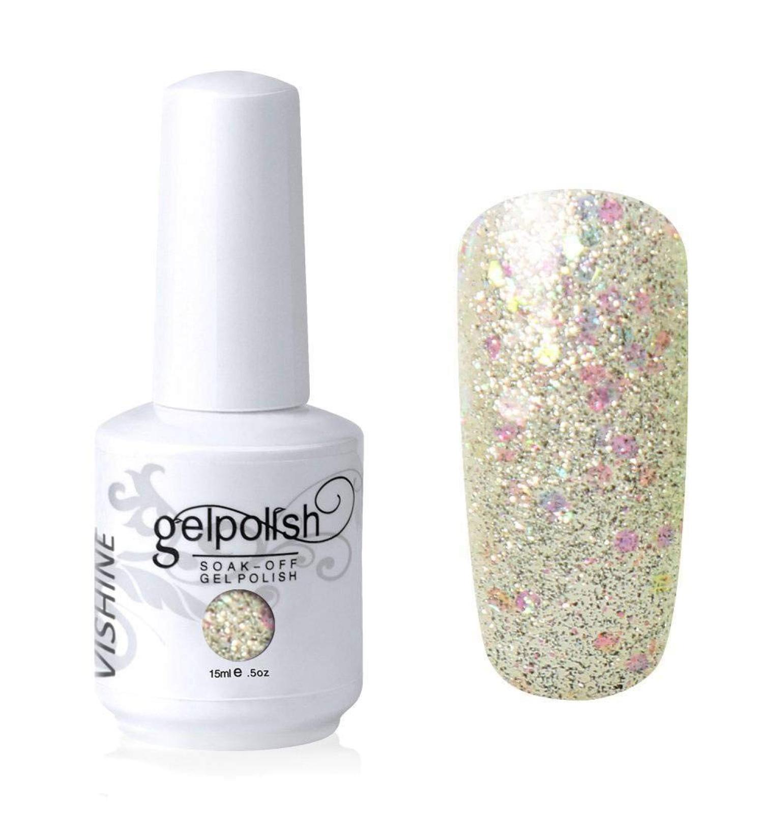 Vishine Nail Salon UV Manicure Polish Soak Off Gel Polish Nail Art Glitter Ivory Color 790 #790 - Buy Online on GoSupps.com
