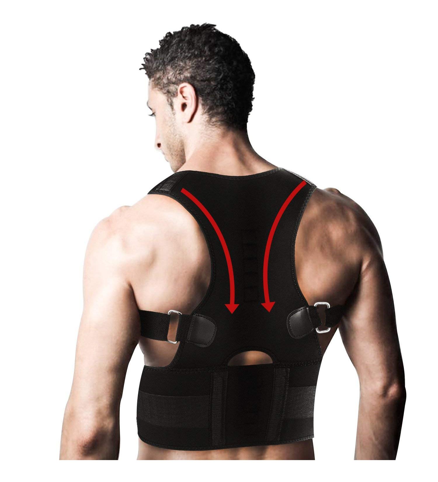 Magnetic Back Support Posture Corrector - 10 Magnets Adjustable Straps Breathable Mesh Panels - Black XXL | Shop Internationally - Buy Online on GoSupps.com