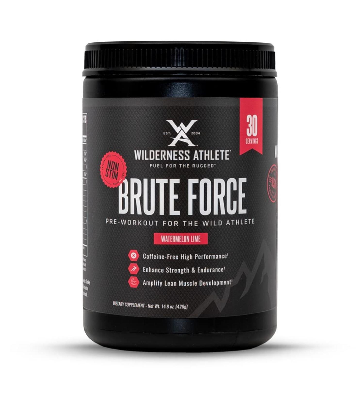 Wilderness Athlete Brute Force - Caffeine Free Pre-Workout Powder Mix | Natural Stim-Free Energy | 30 Servings - Watermelon Lime Flavor - Shop Internationally - Buy Online on GoSupps.com