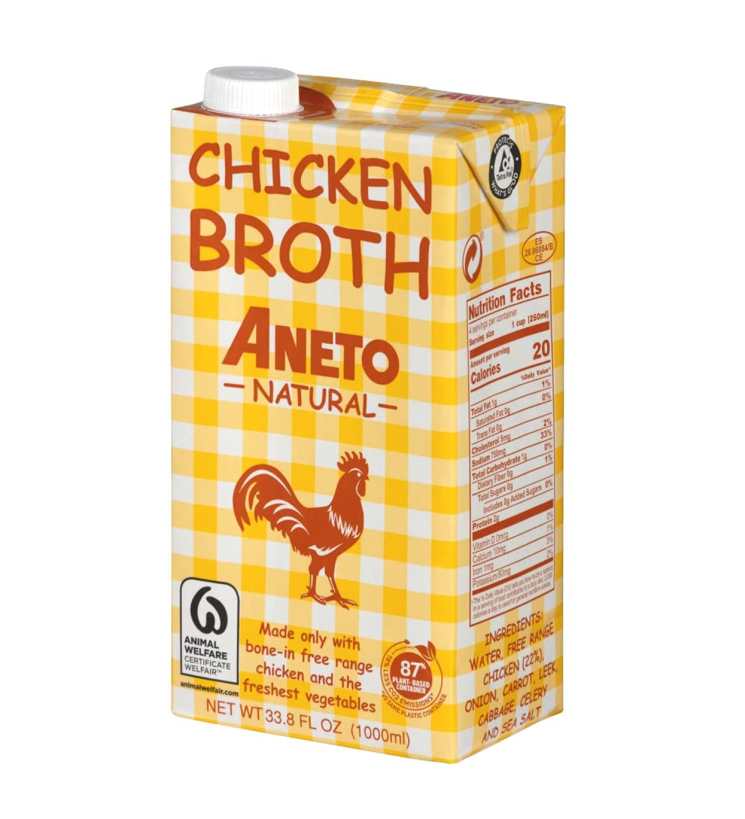 Aneto 100% Natural Chicken Broth 33.83oz (6 Pack) - Premium Quality Broth for Cooking and Soups - Buy Online on GoSupps.com