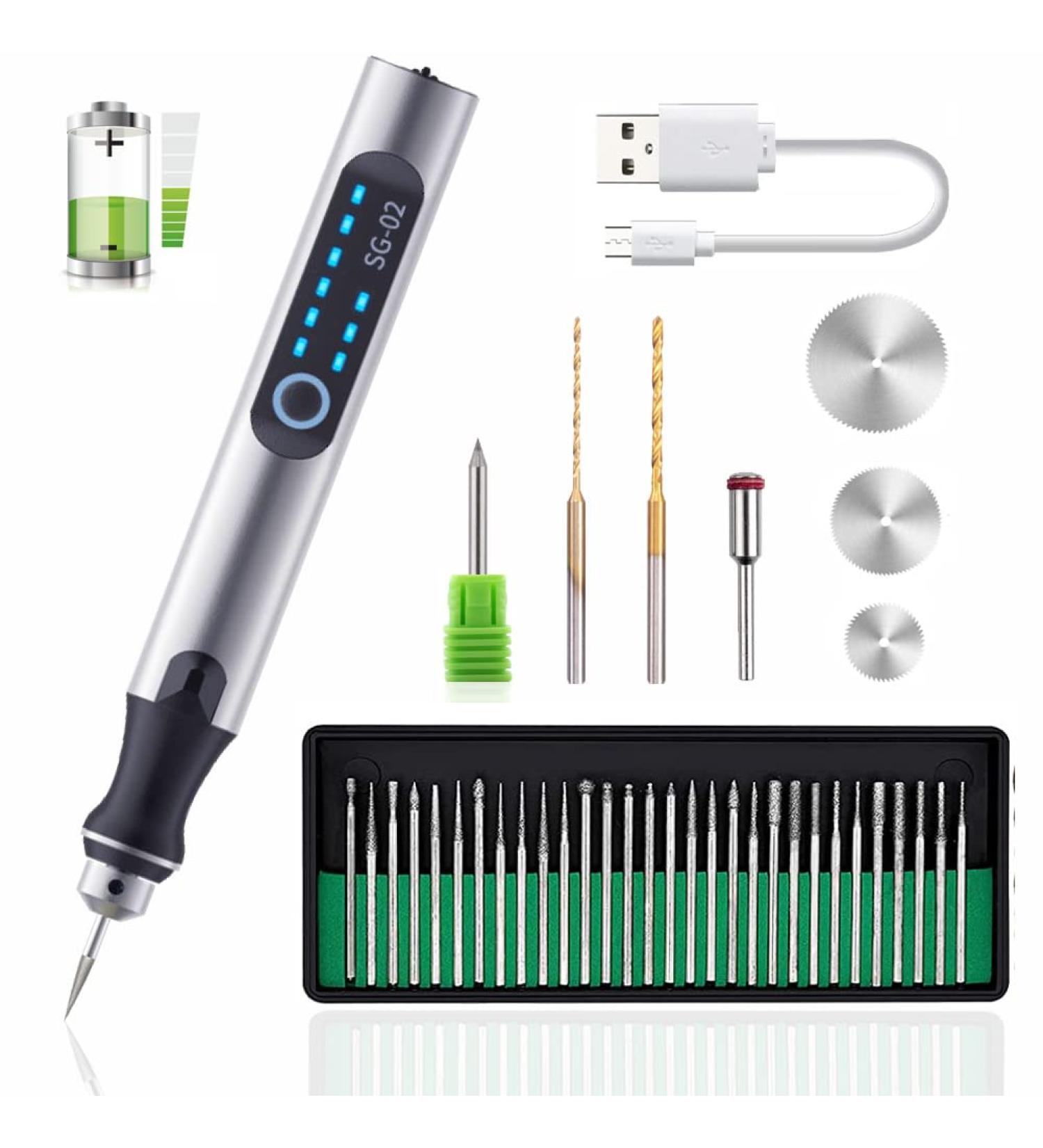 USB Rechargeable Engraving Pen | Mini Electric Engraver with 35 Bits | Cordless Rotary Tool for Jewelry, Glass, Metal, Wood, and More - Buy Online on GoSupps.com