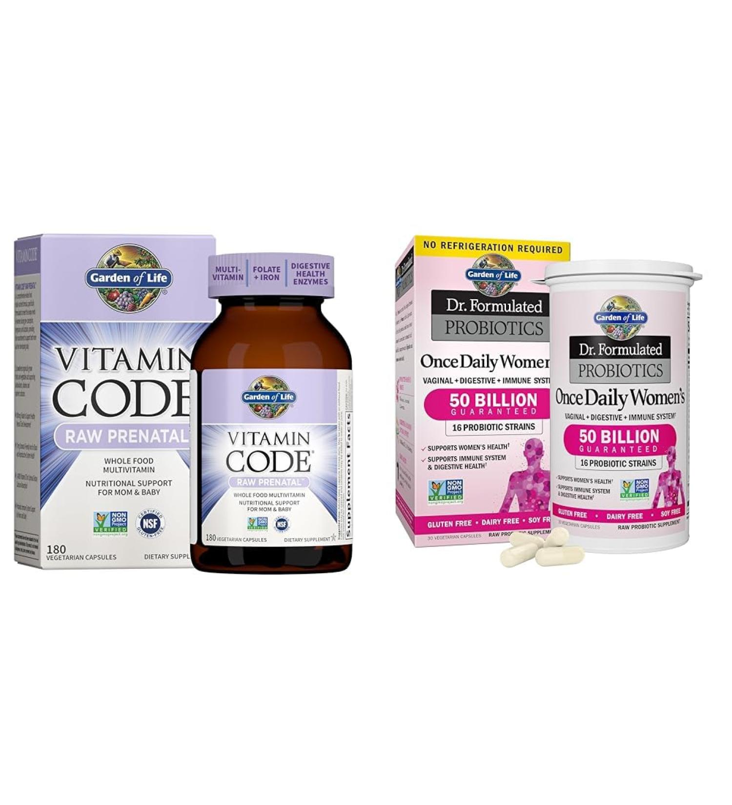 Garden of Life Prenatal Multivitamin for Women with Probiotics - Vitamin Code Raw 180 Capsules & Dr Formulated Probiotics for Women 30 Capsules - Buy Online on GoSupps.com