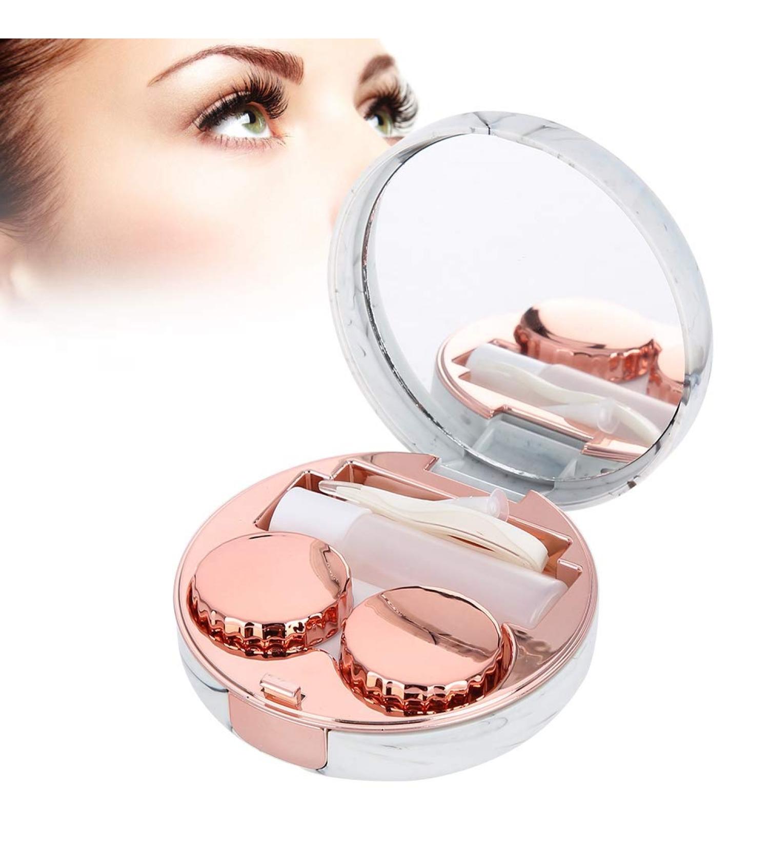 Portable Contact Lens Container with Mirror - Travel-Friendly Soaking Case & Eye Care Kit in Pink | Marble Design - Buy Online on GoSupps.com