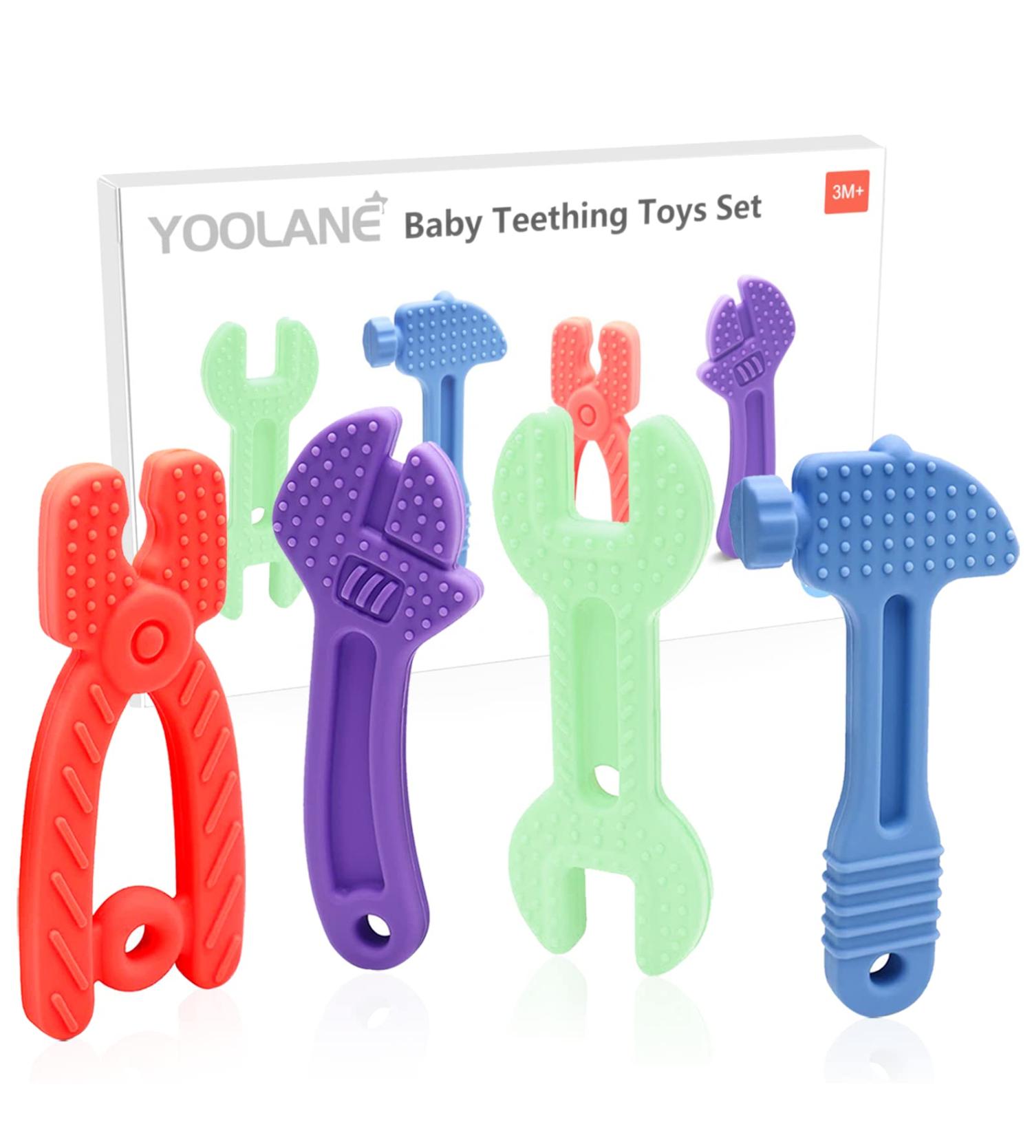 Yoolane Baby Teething Toys 4-Pack - Silicone Tool Teether Toy for Babies 0-6 Months & 6-12 Months | BPA Free, Freezable & Dishwasher Safe | for Toddler Infant Boy and Girl - Buy Online on GoSupps.com