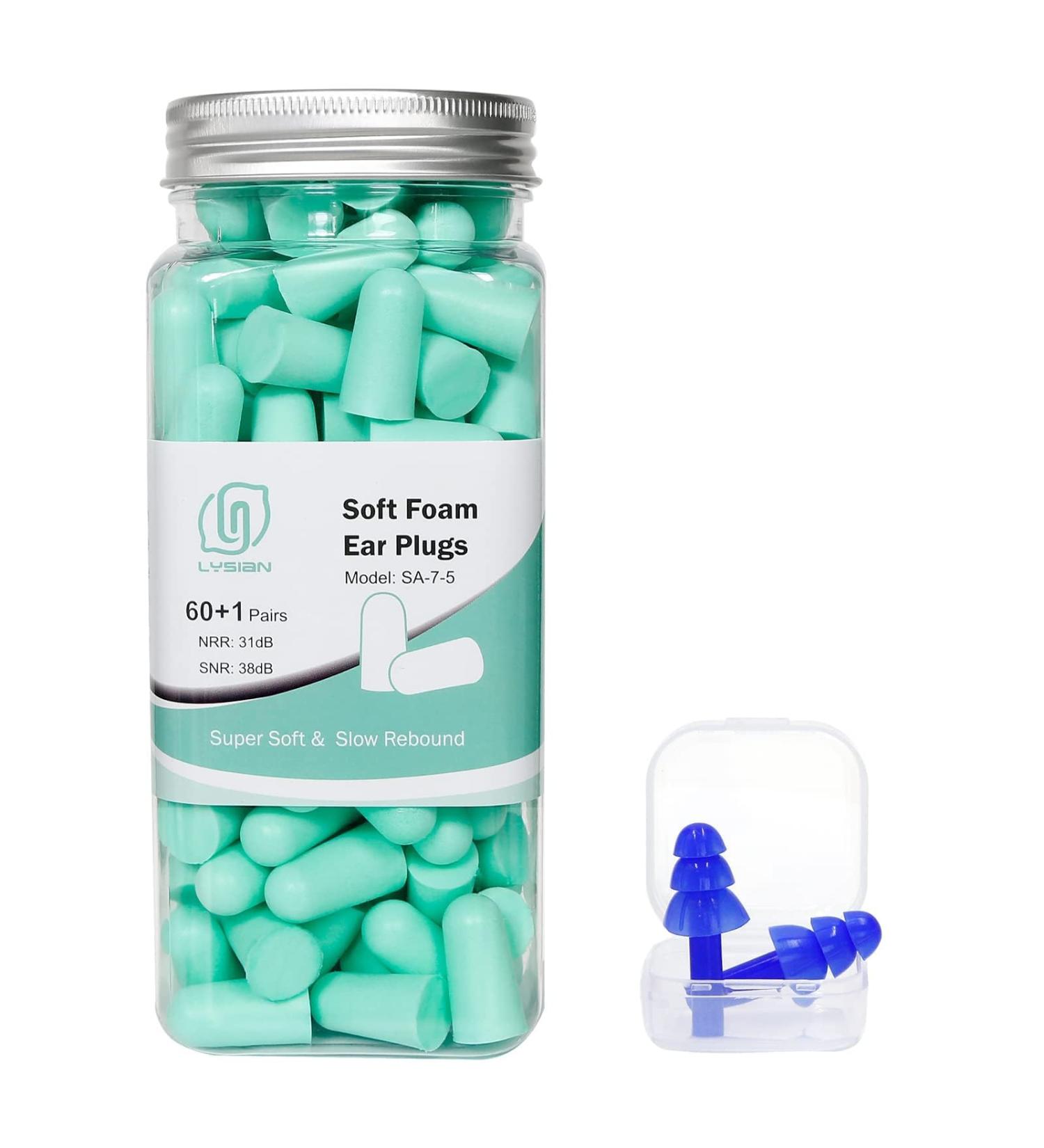 LYSIAN Ultra Soft Foam Earplugs for Sleep - 38dB Noise Cancelling Ear Plugs for Travel Work & Shooting Range - 60 Pairs Value Pack in Water Blue - Buy Online on GoSupps.com