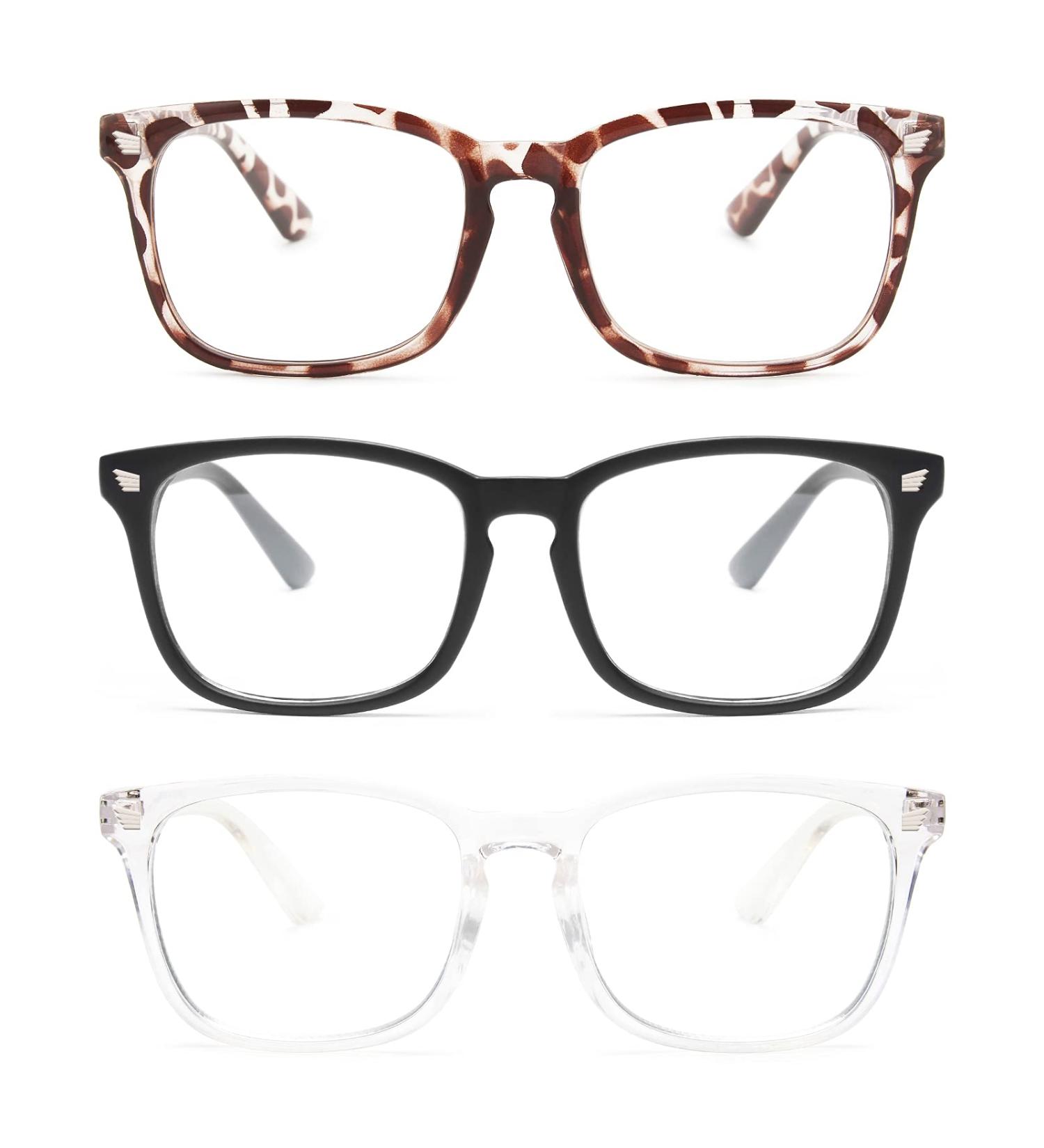 Gaoye Blue Light Blocking Reading Glasses 3-Pack for Women Men - Anti UV Ray Computer Readers Square Nerd Eyeglasses G1 Matte Black & Leopard & Transparent - 0.0x - Buy Online on GoSupps.com