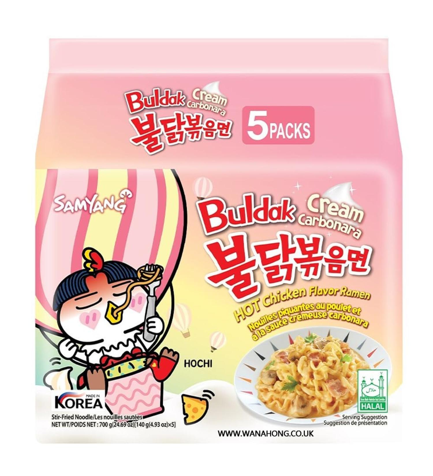 Samyang Hot Chicken CREAMY Carbo Flavour Buldak Ramen Noodles - CREAMY Carbonara 700g (Pack of 5) HALAL  - Buy Online on GoSupps.com