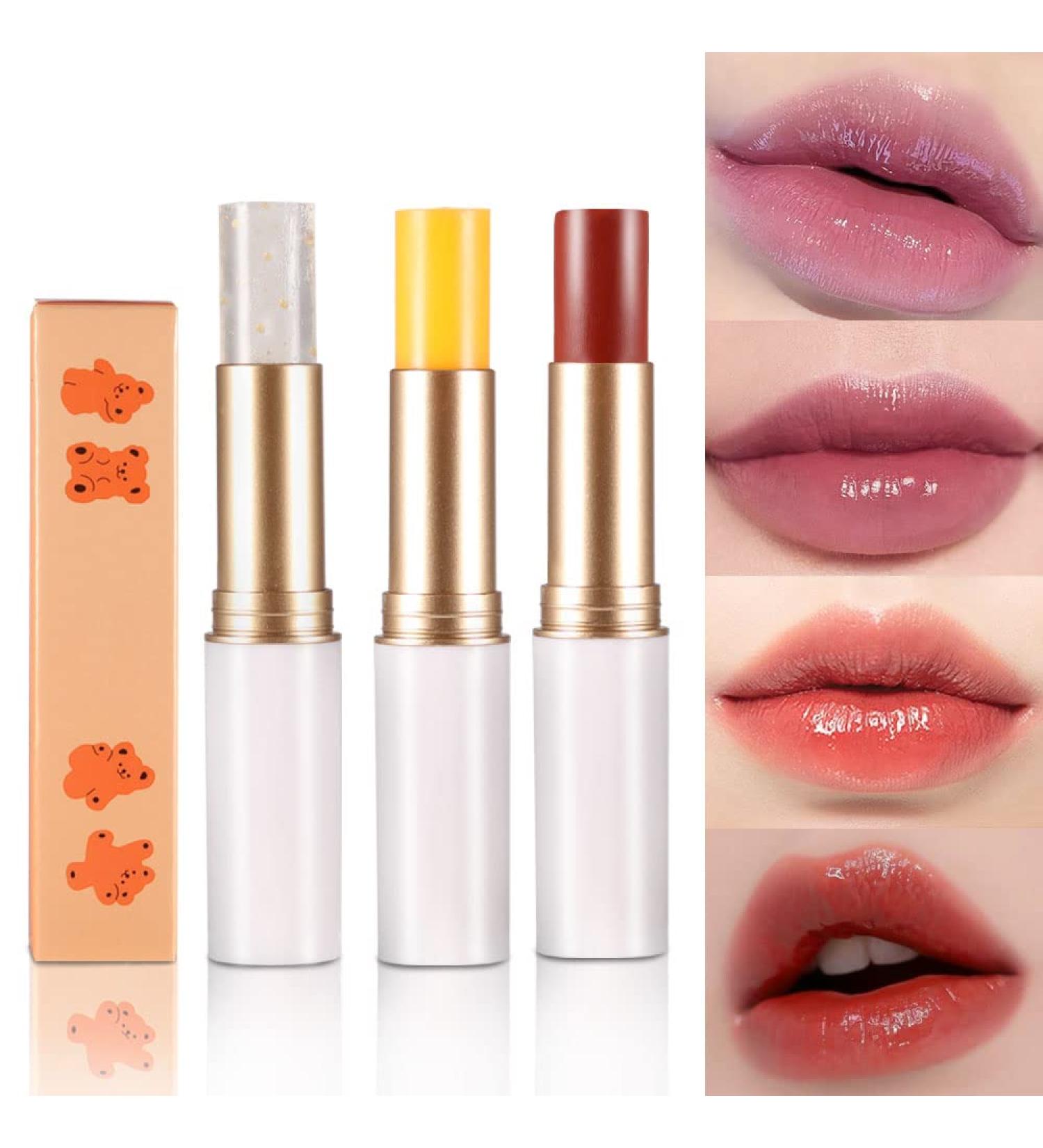 3Pcs Color Changing Lip Balm Set with Various Vitamins | Magic Tinted Lip Stain for Women | Green Jelly Lip Gloss | Lip Plumper Mood | Long-Lasting Matte Lipstick - Buy Online on GoSupps.com