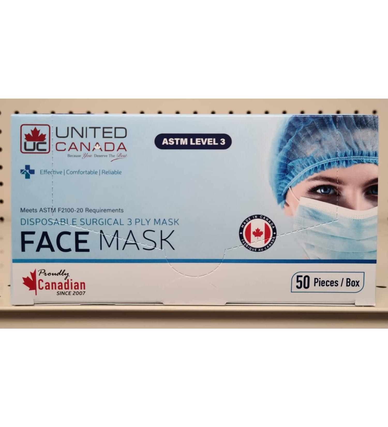 United Canada - ASTM Level 3 Disposable Medical Mask - Made in Canada L3 Face Mask | Masques M dicaux Jetable (50 PCS) (Pack of 20) - Buy Online on GoSupps.com
