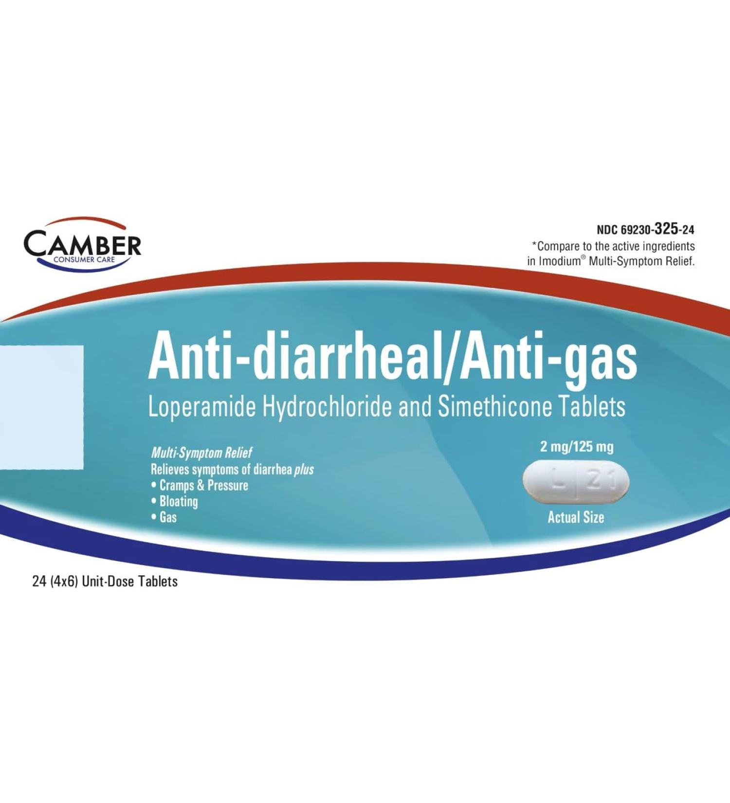 Camber Loperamide and Simethicone Multi-Symptom Tablets Anti-Diarrheal and Anti-Gas 24 Count - Buy Online on GoSupps.com
