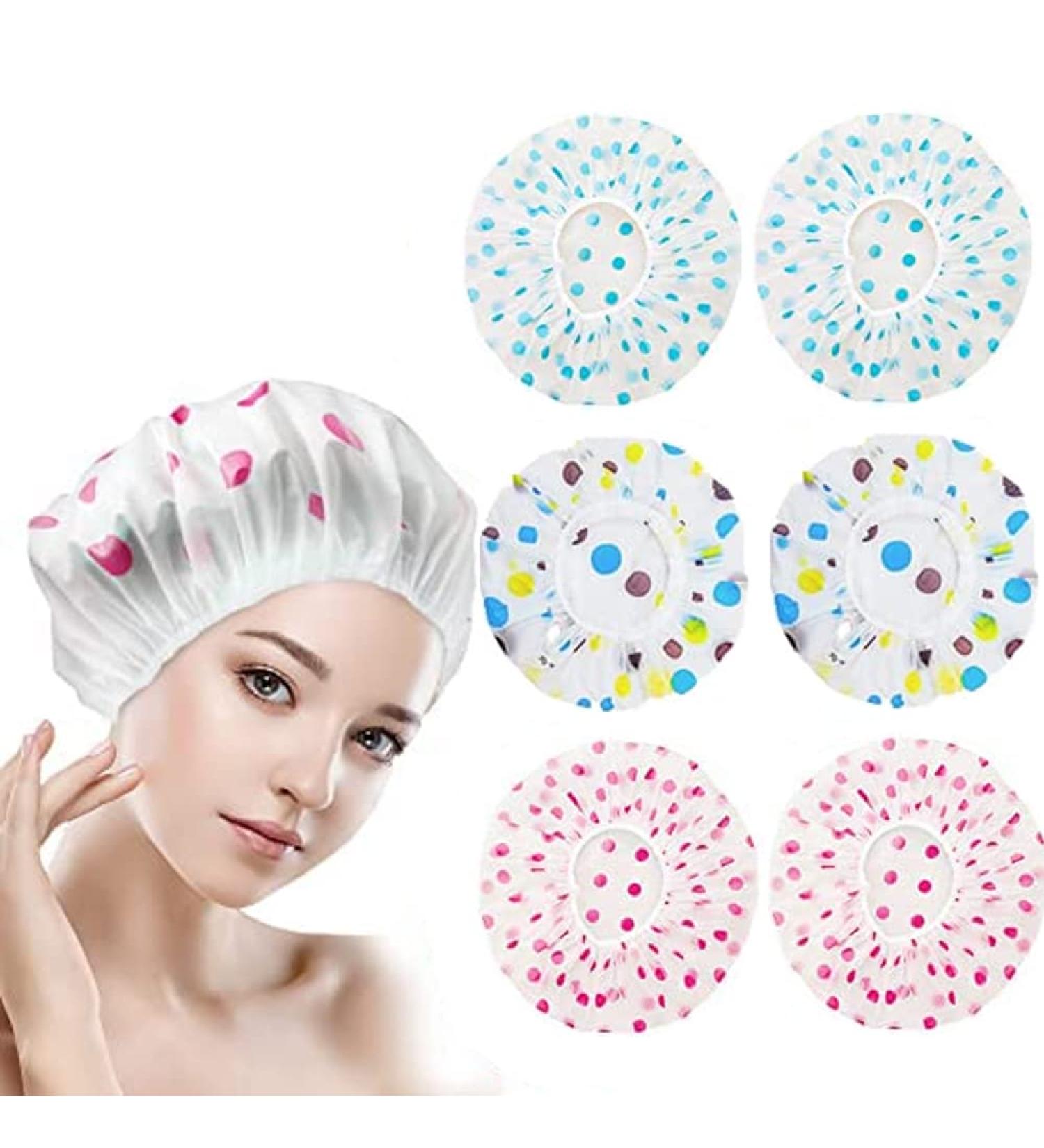 Quesuc 6 Pack Reusable Elastic Shower Caps - Durable Girls Plastic Shower Caps for Women | Ideal for Spa Salon & Home Use - Buy Online on GoSupps.com