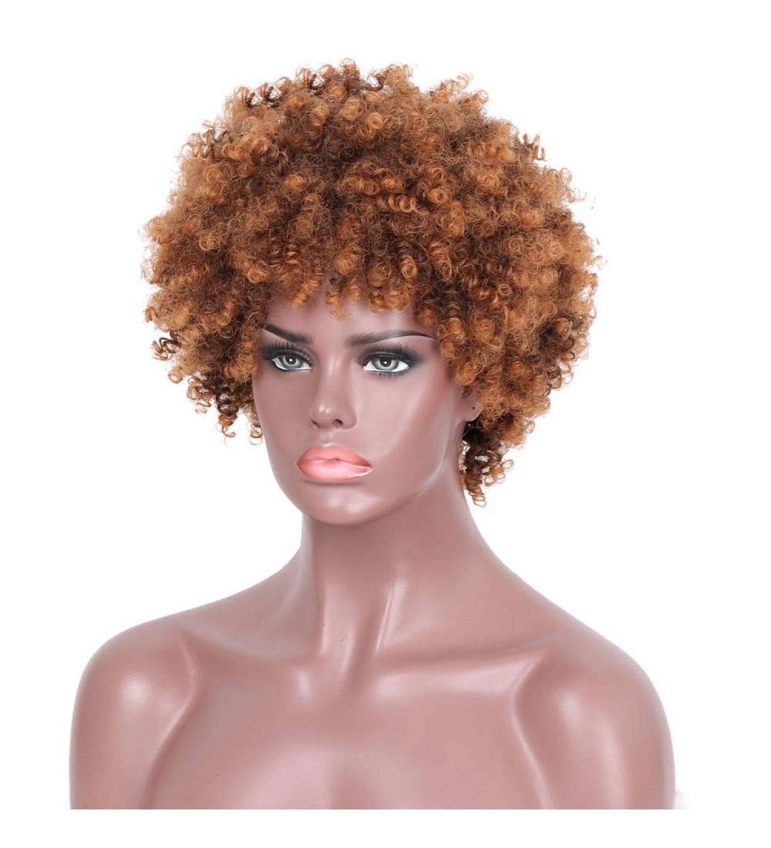 SHIYID Short Blonde Curly Synthetic Wig for Women - Heat Resistant Brown Kindy Curly Hair | Perfect African American Hair Solution - Buy Online on GoSupps.com
