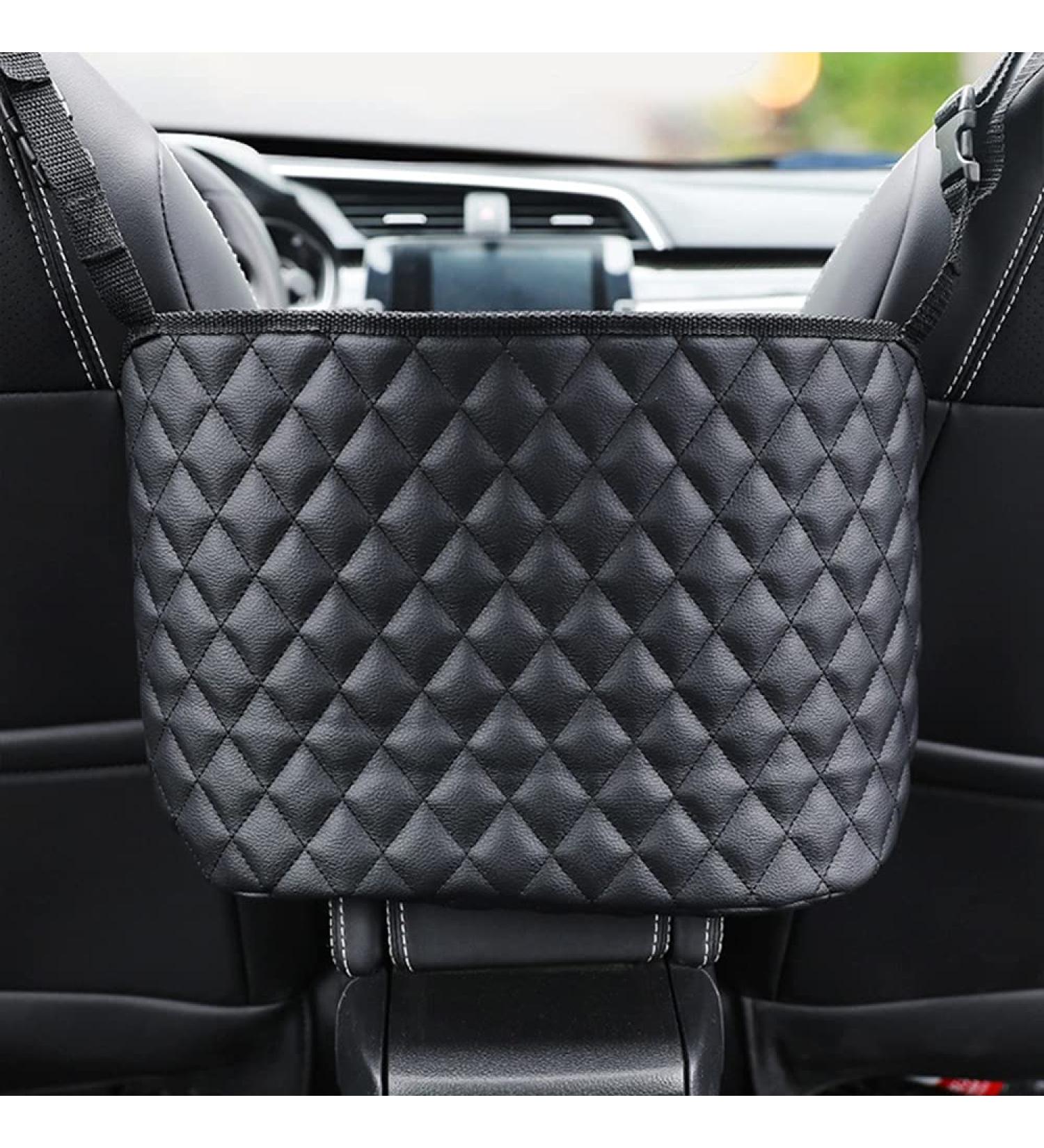 Doulein Car Storage Bag - Dual Seat Organizer for Handbags & Essentials | Leather Handbag Holder & Net Pocket - Premium Black Design - Buy Online on GoSupps.com